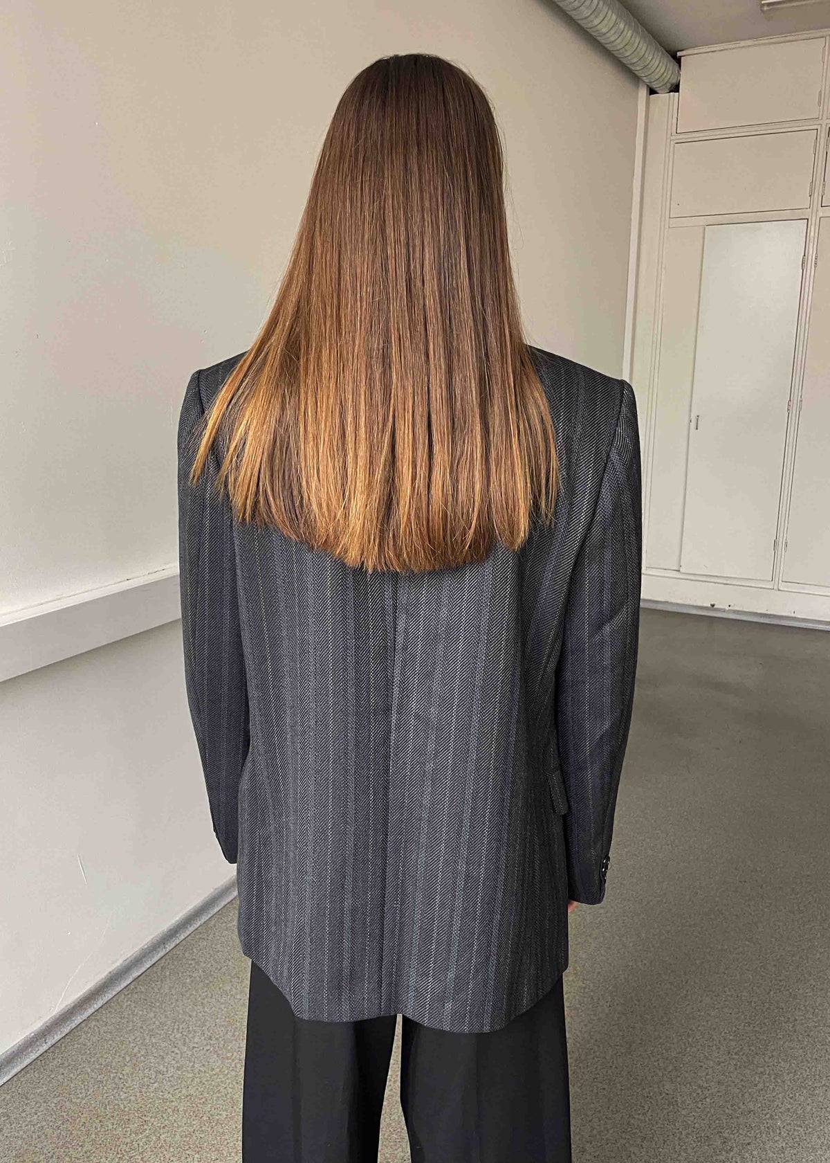 Vintage Grey Stripped Oversized Double Breasted Blazer