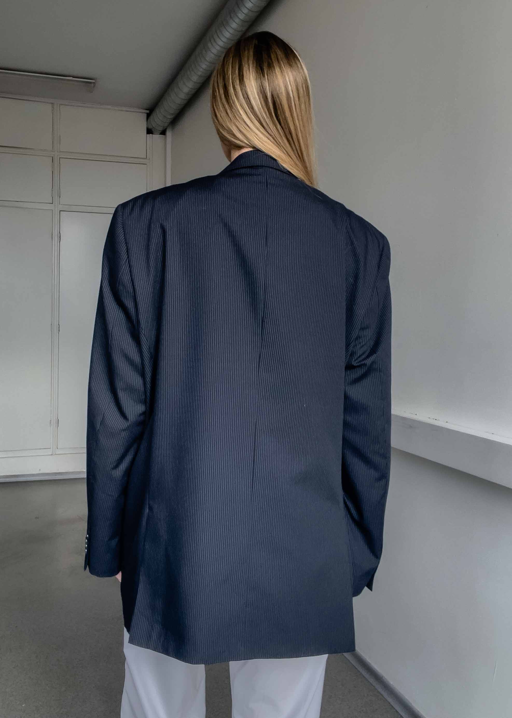 Vintage Navy Blue Striped Oversized Blazer