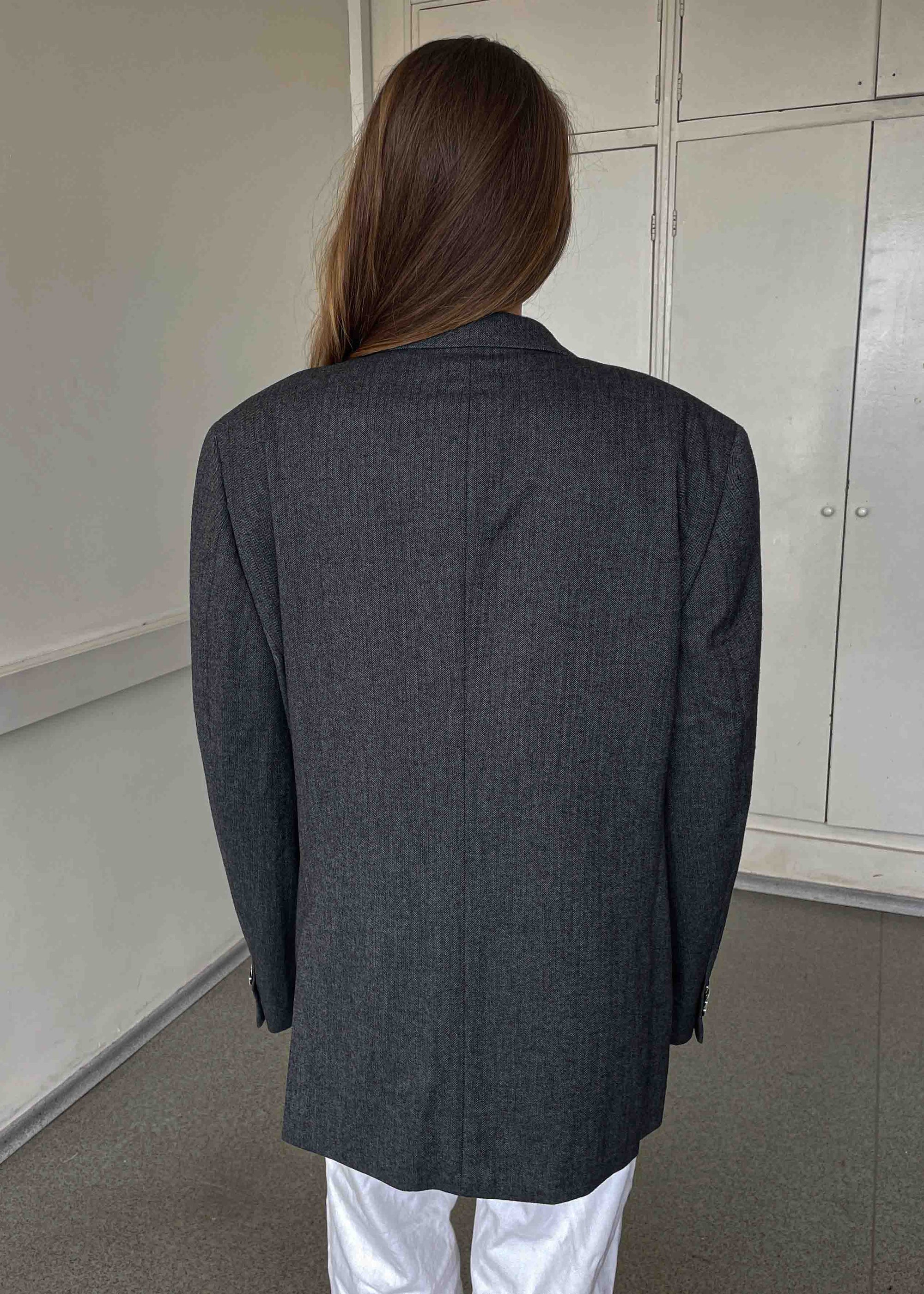 Vintage Grey Patterned Oversized Blazer