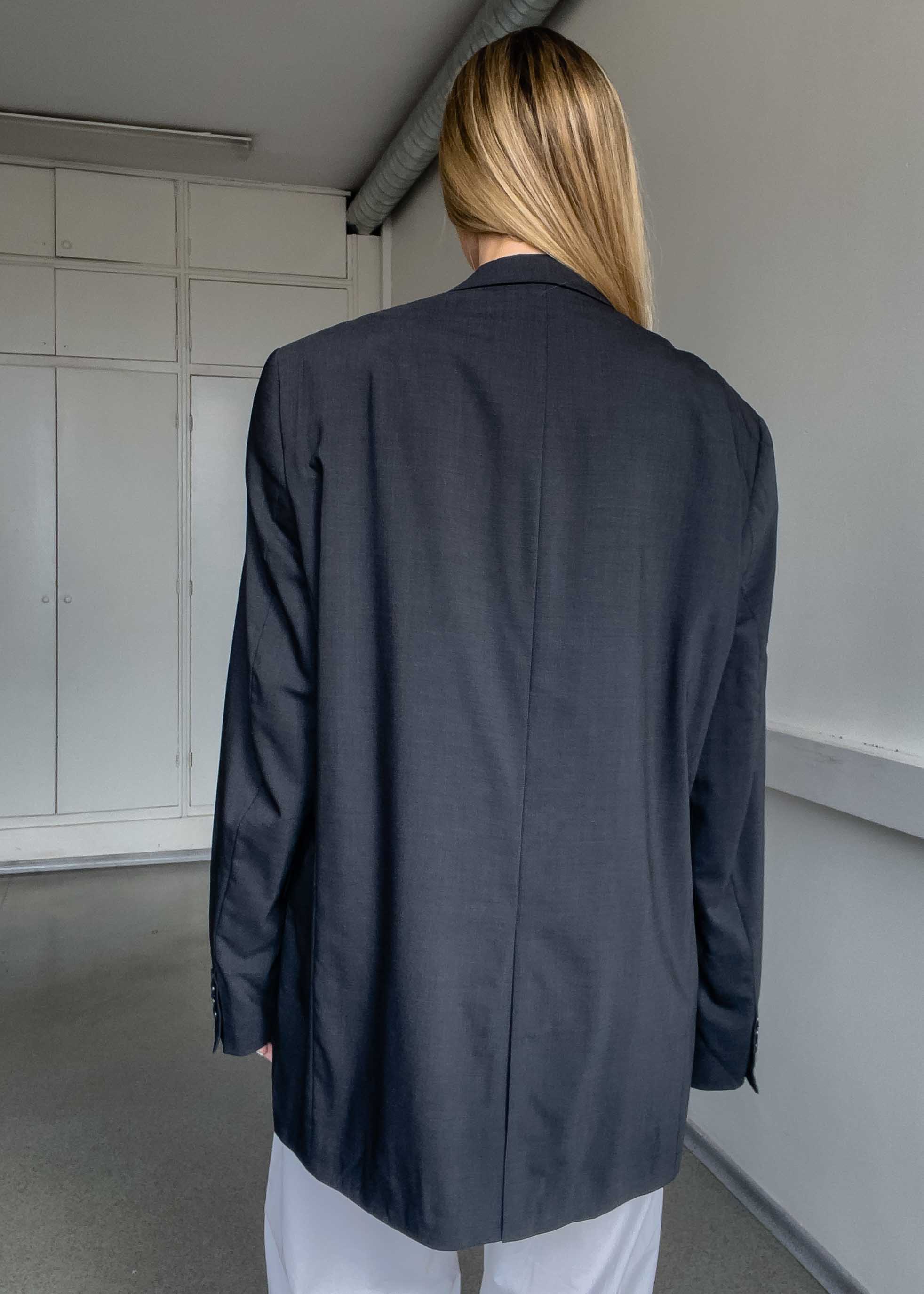 Vintage Dark Grey Checked Oversized 100% WOOL Blazer