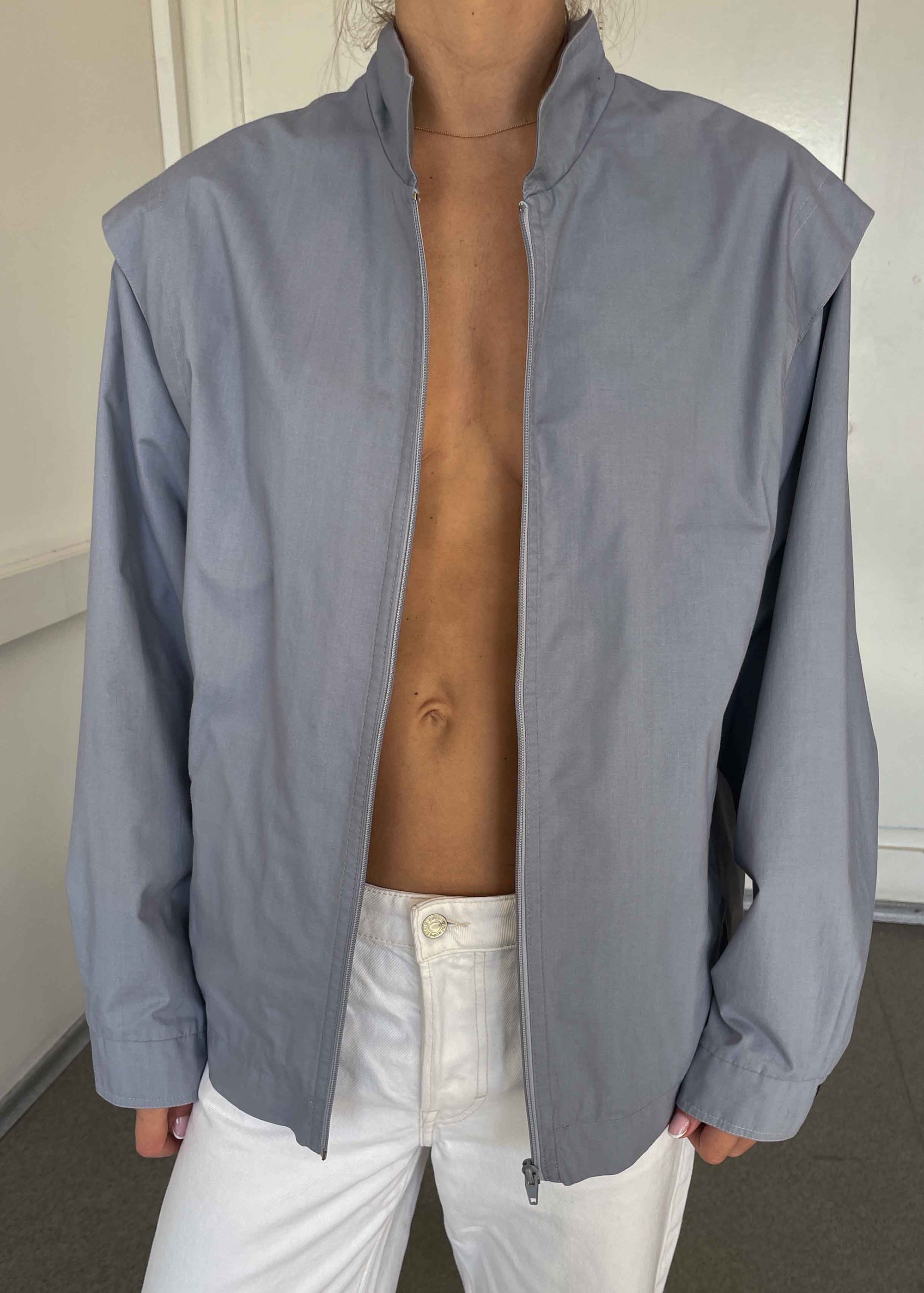 Vintage Blue Lightweight Bomber Jacket – Zip Closure