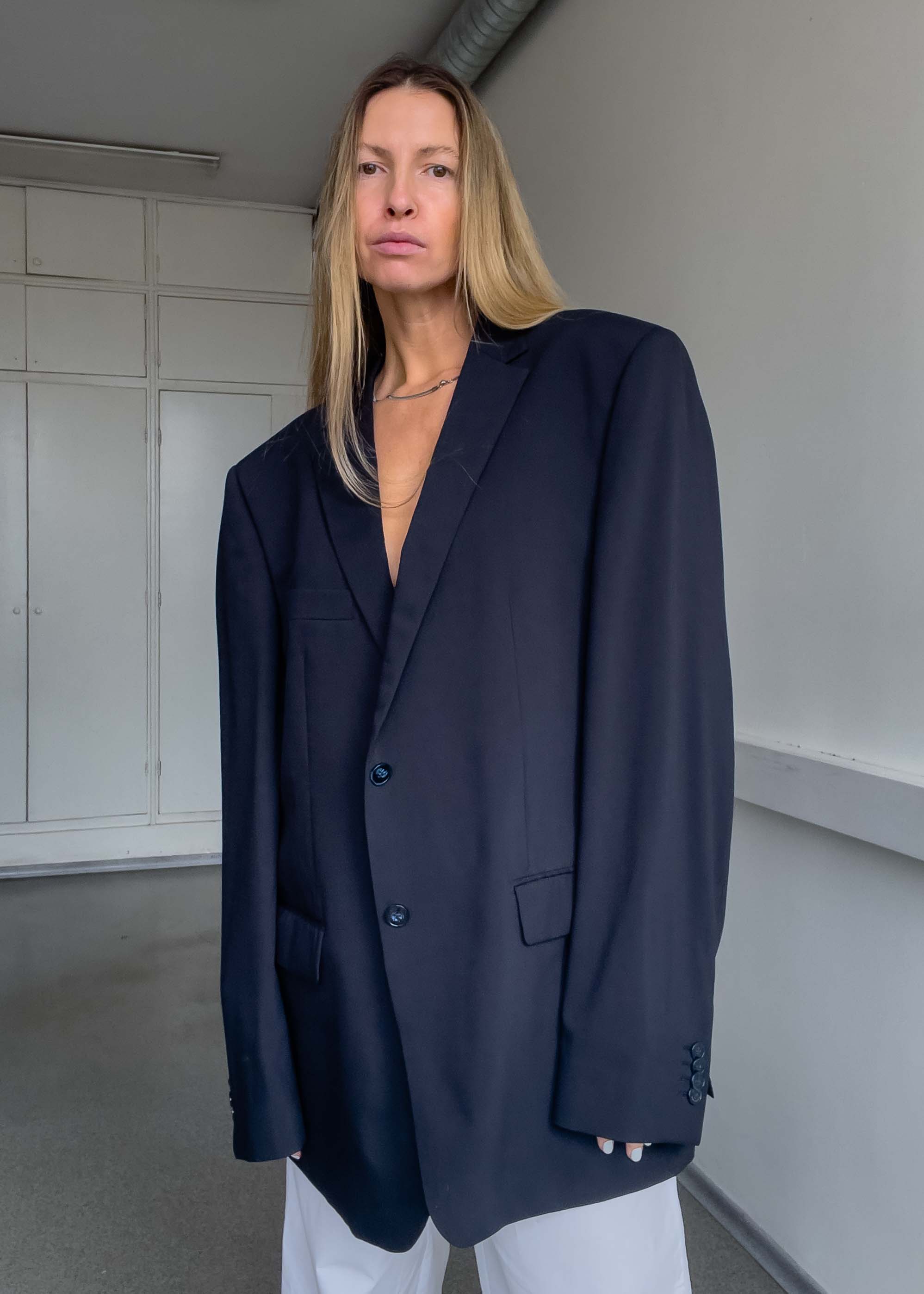 Vintage Navy Blue Oversized 100% WOOL Blazer