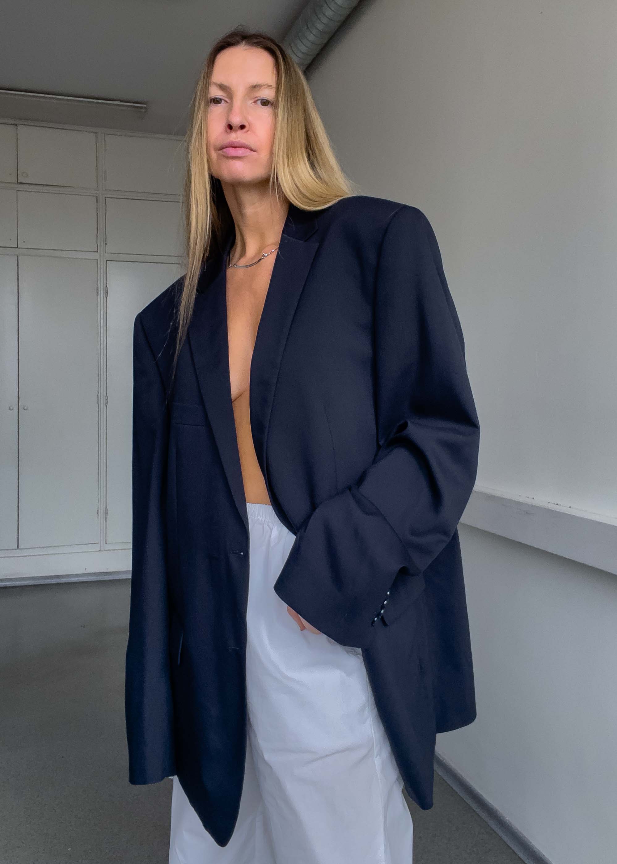 Vintage Navy Blue Oversized 100% WOOL Blazer