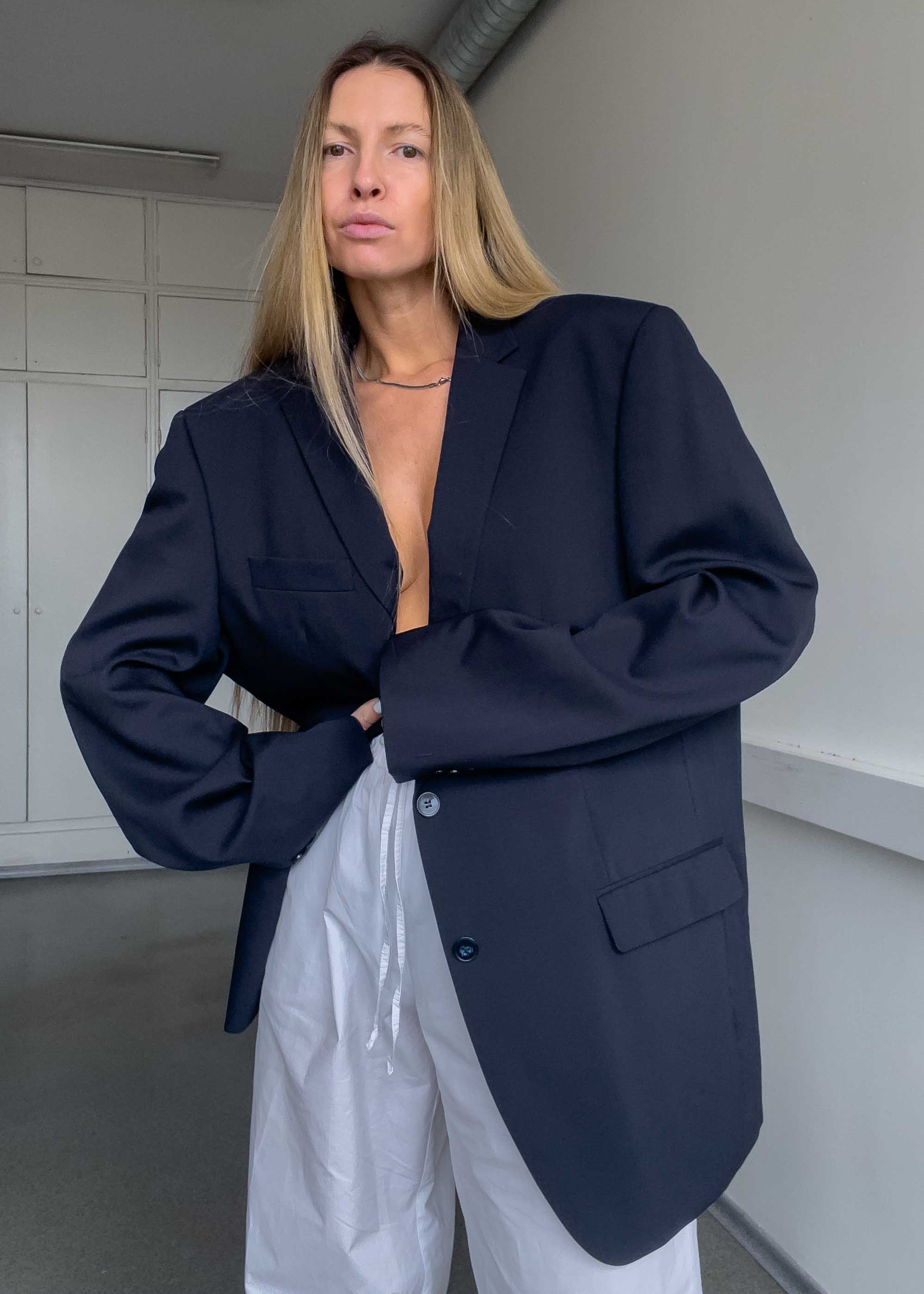 Vintage Navy Blue Oversized 100% WOOL Blazer