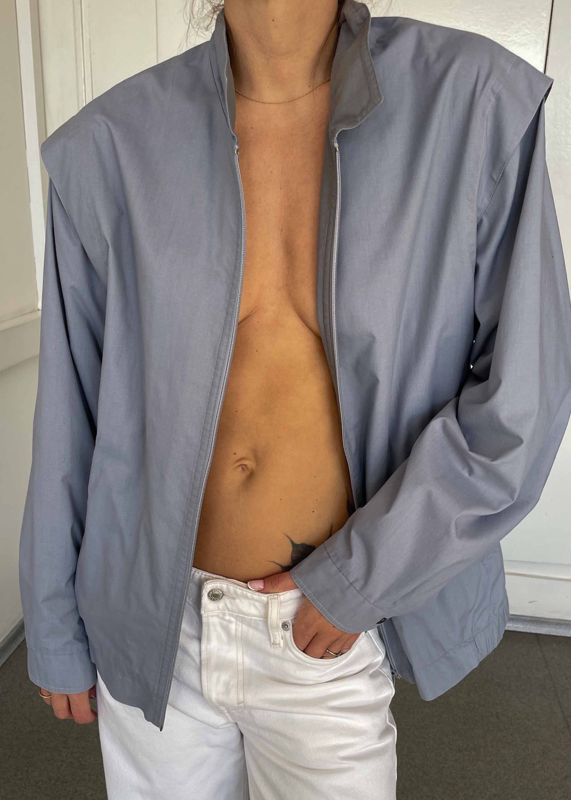 Vintage Blue Lightweight Bomber Jacket – Zip Closure