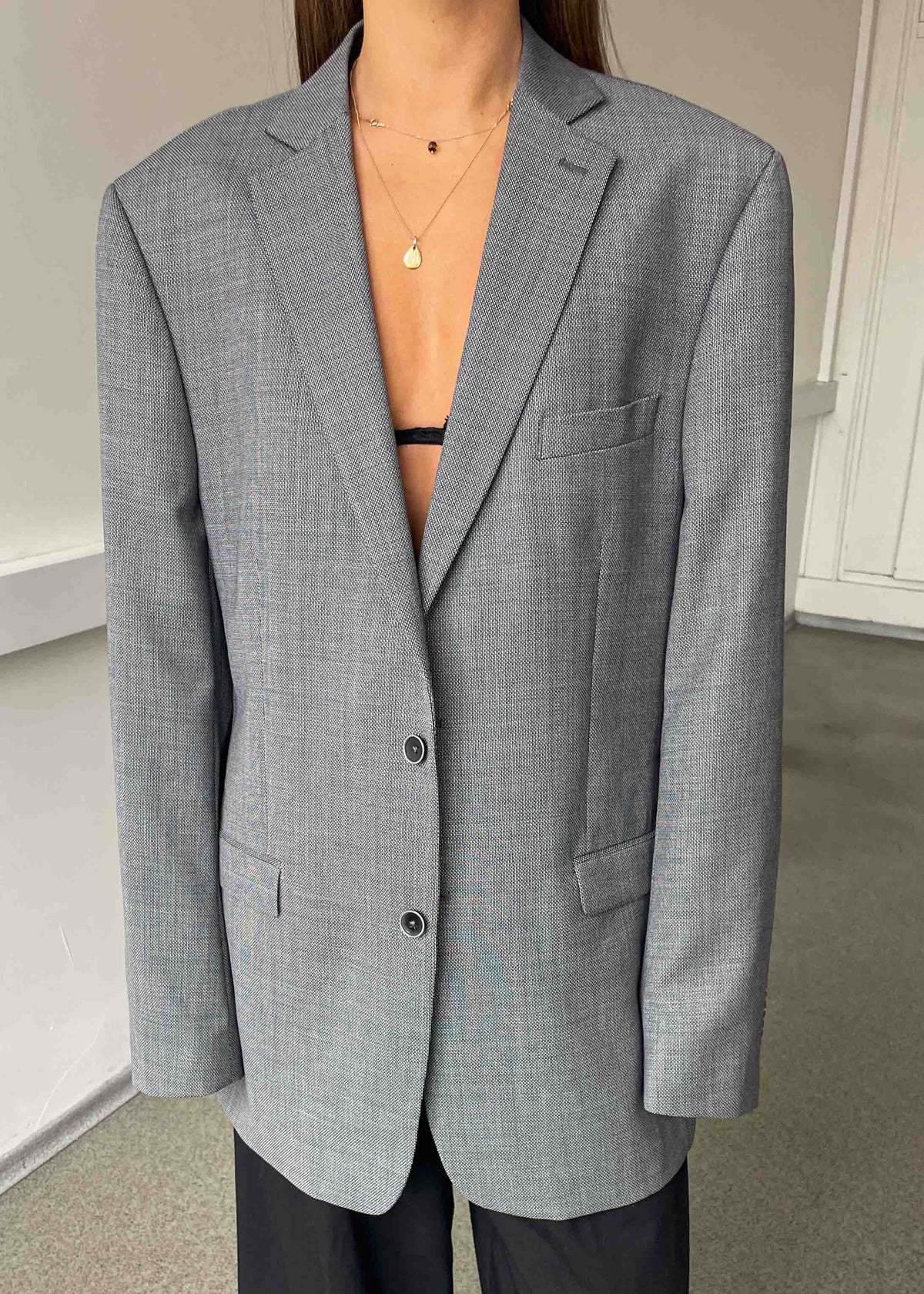 Vintage Grey Patterned Oversized Blazer