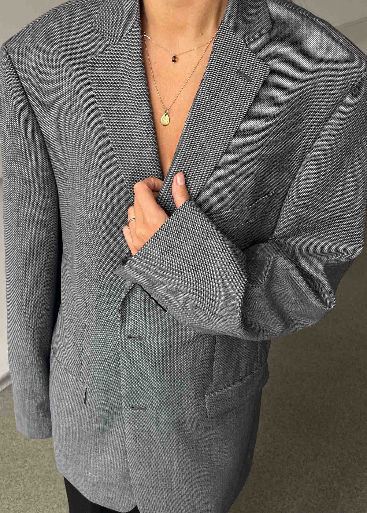 Vintage Grey Patterned Oversized Blazer