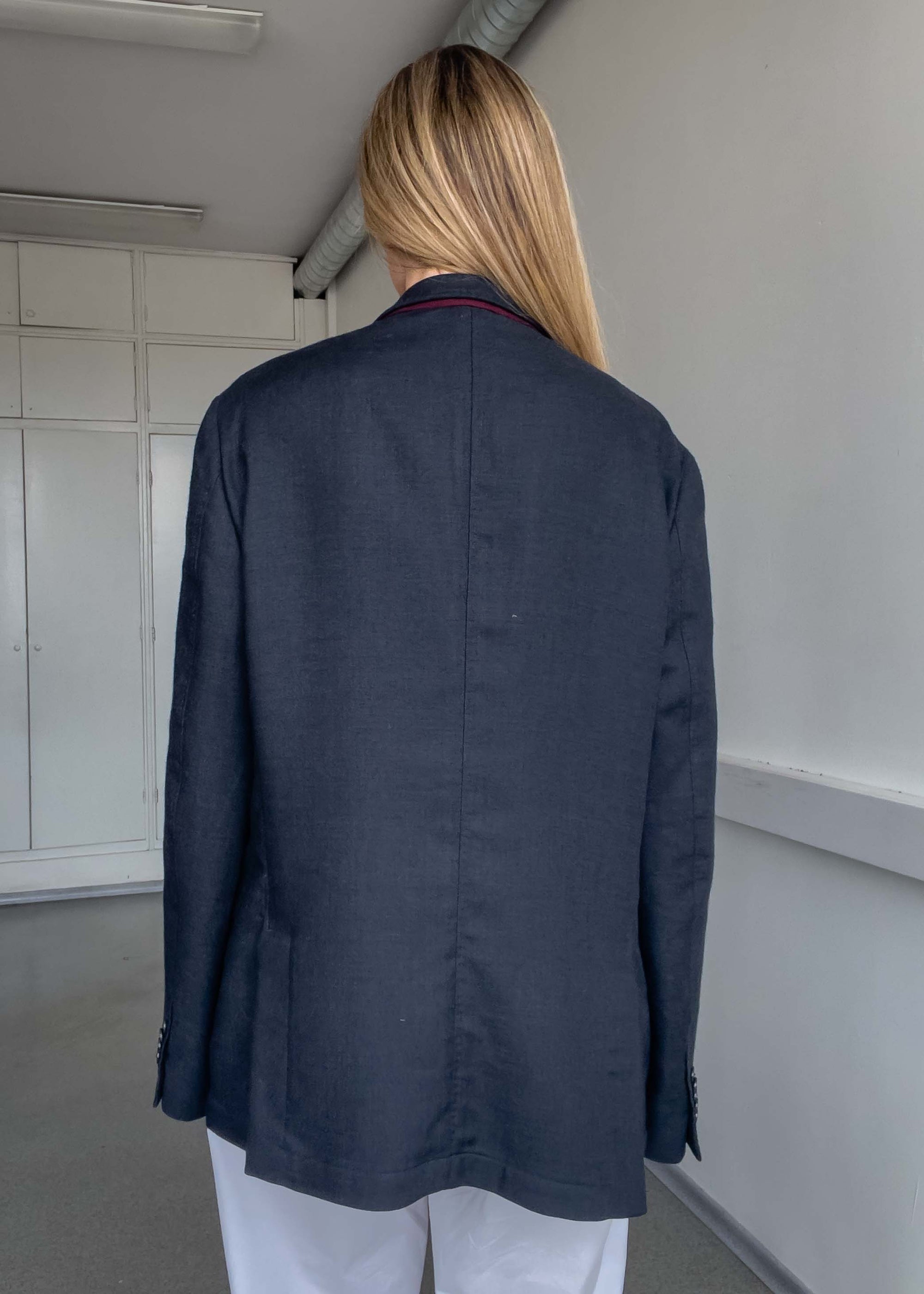 Vintage Faded Black Brushed Wool Oversized Blazer