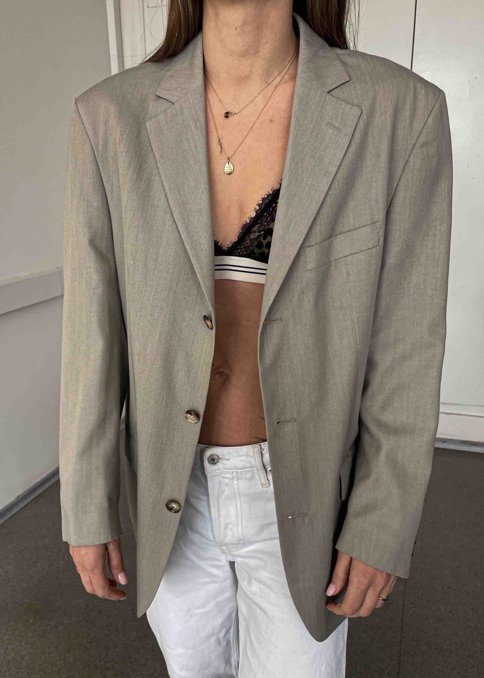 Vintage Warm Grey Oversized Blazer
