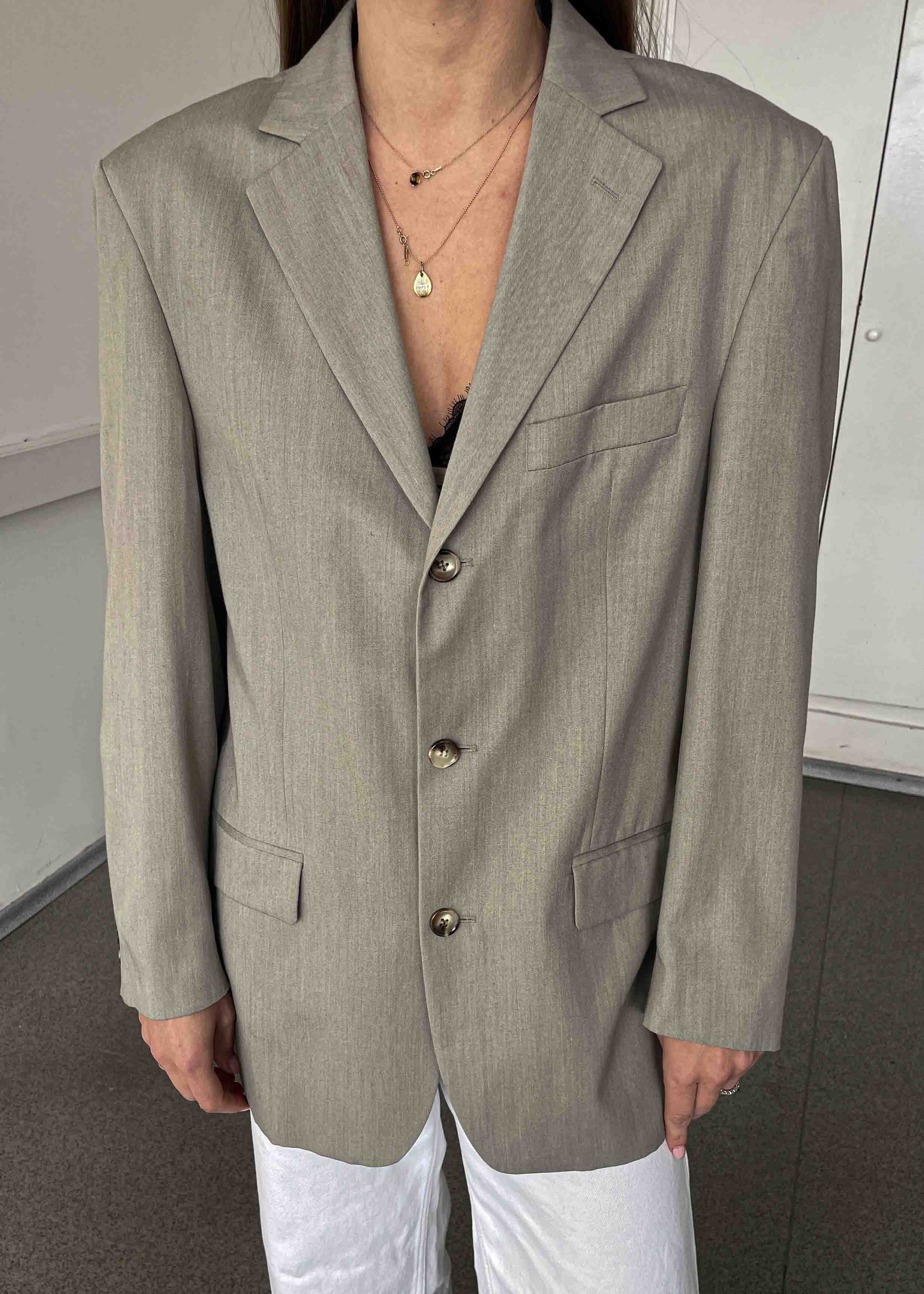 Vintage Warm Grey Oversized Blazer