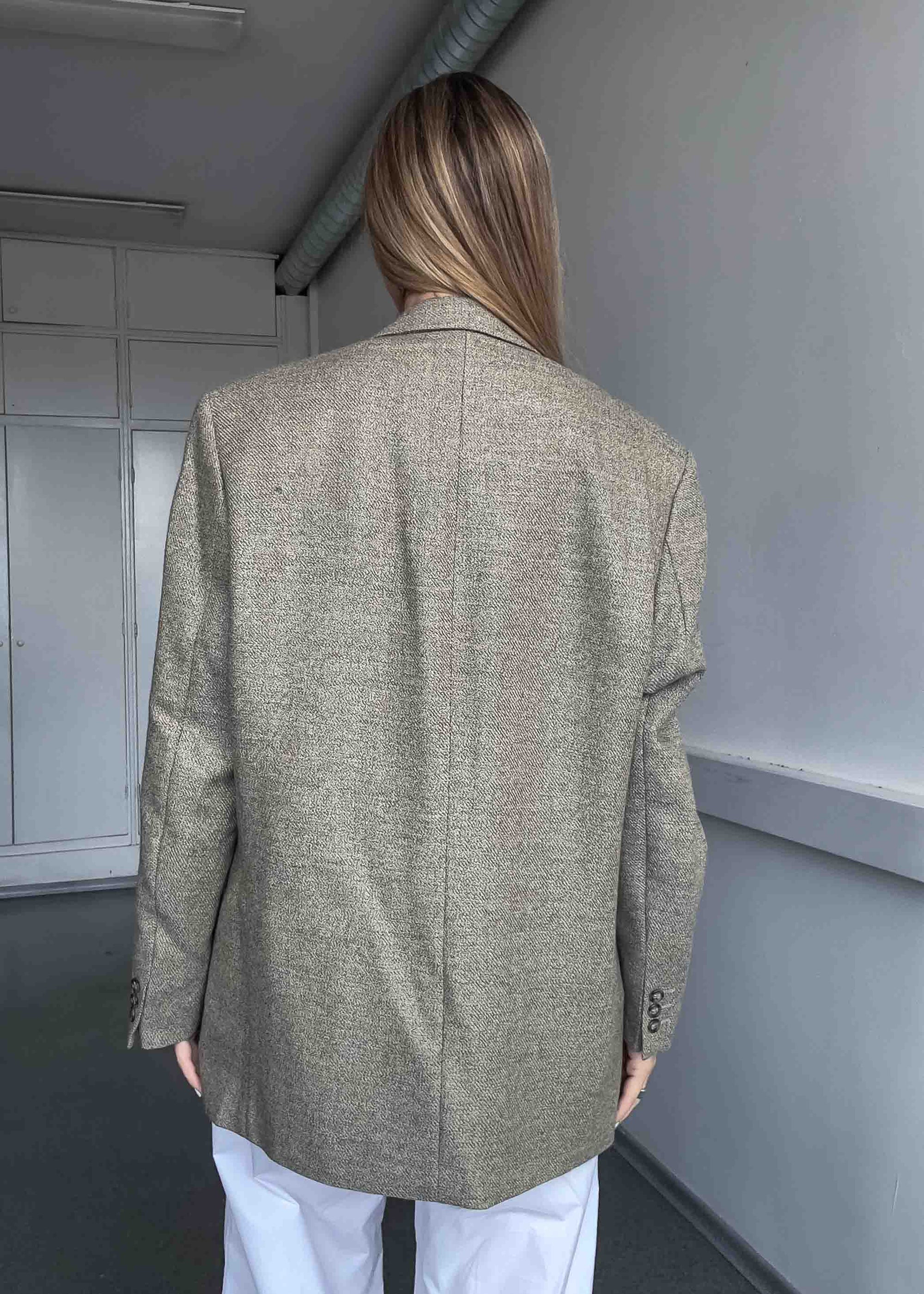 Vintage Beige Patterned Oversized 100% WOOL Blazer