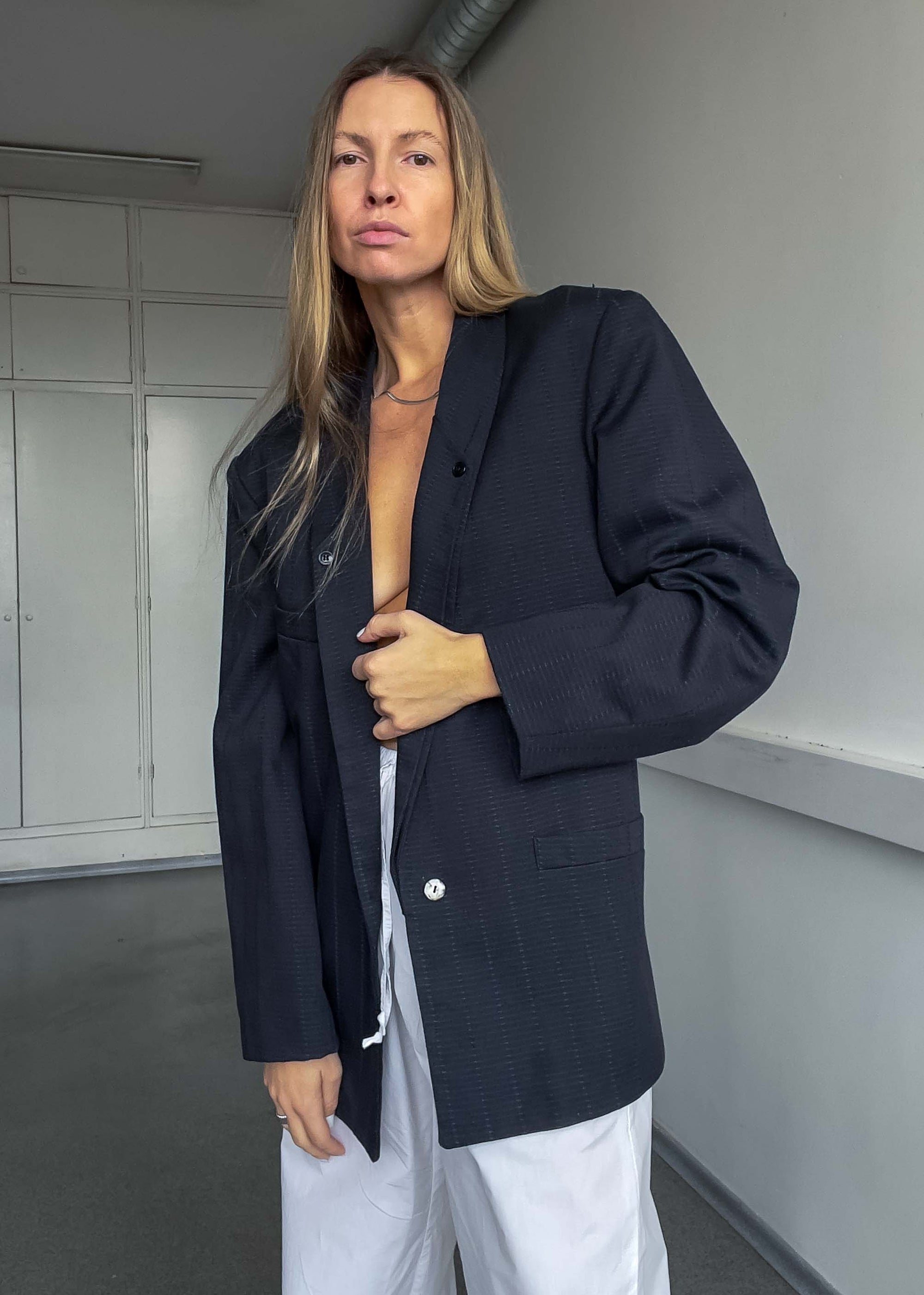 Vintage Navy Blue Oversized Blazer