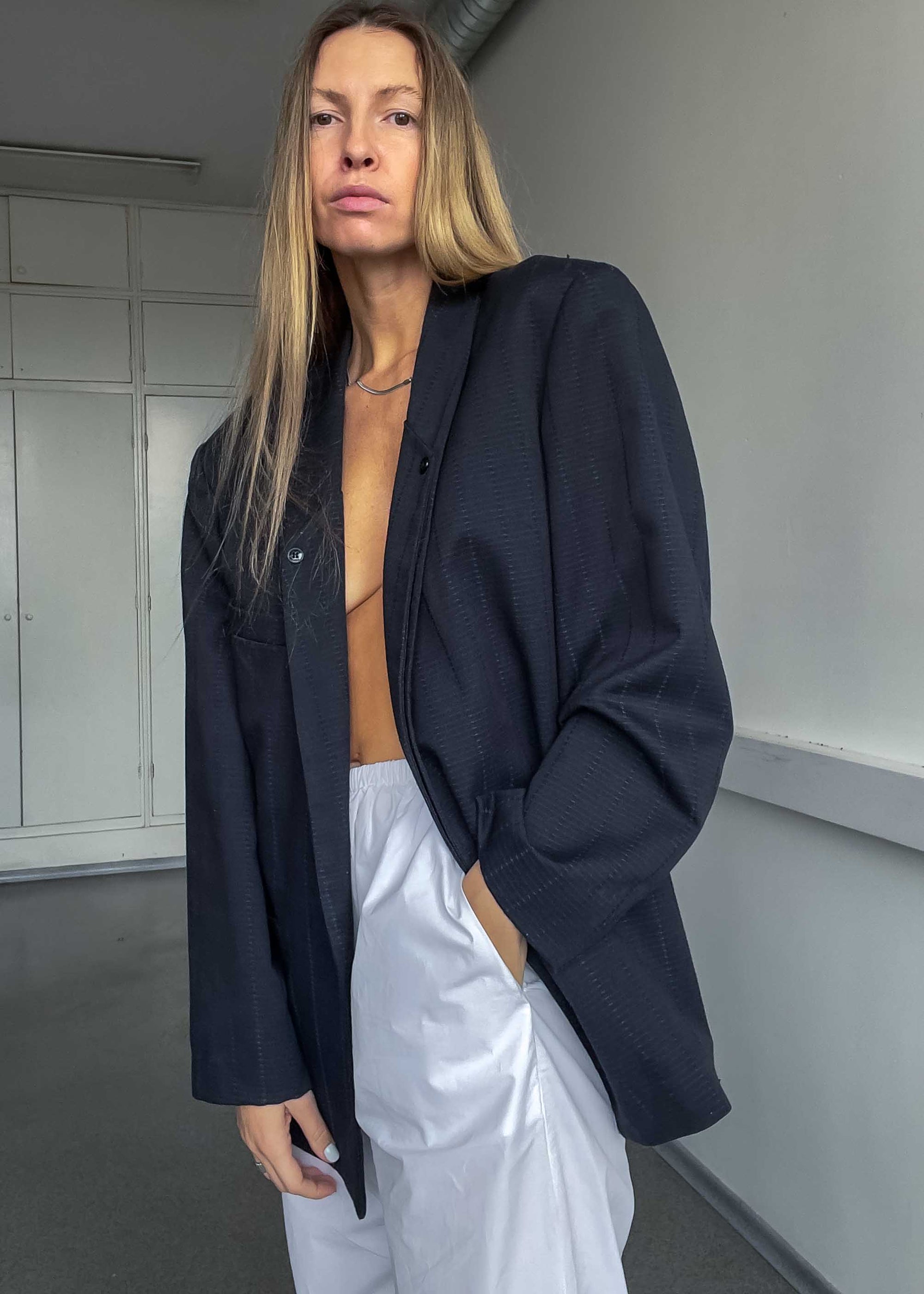 Vintage Navy Blue Oversized Blazer