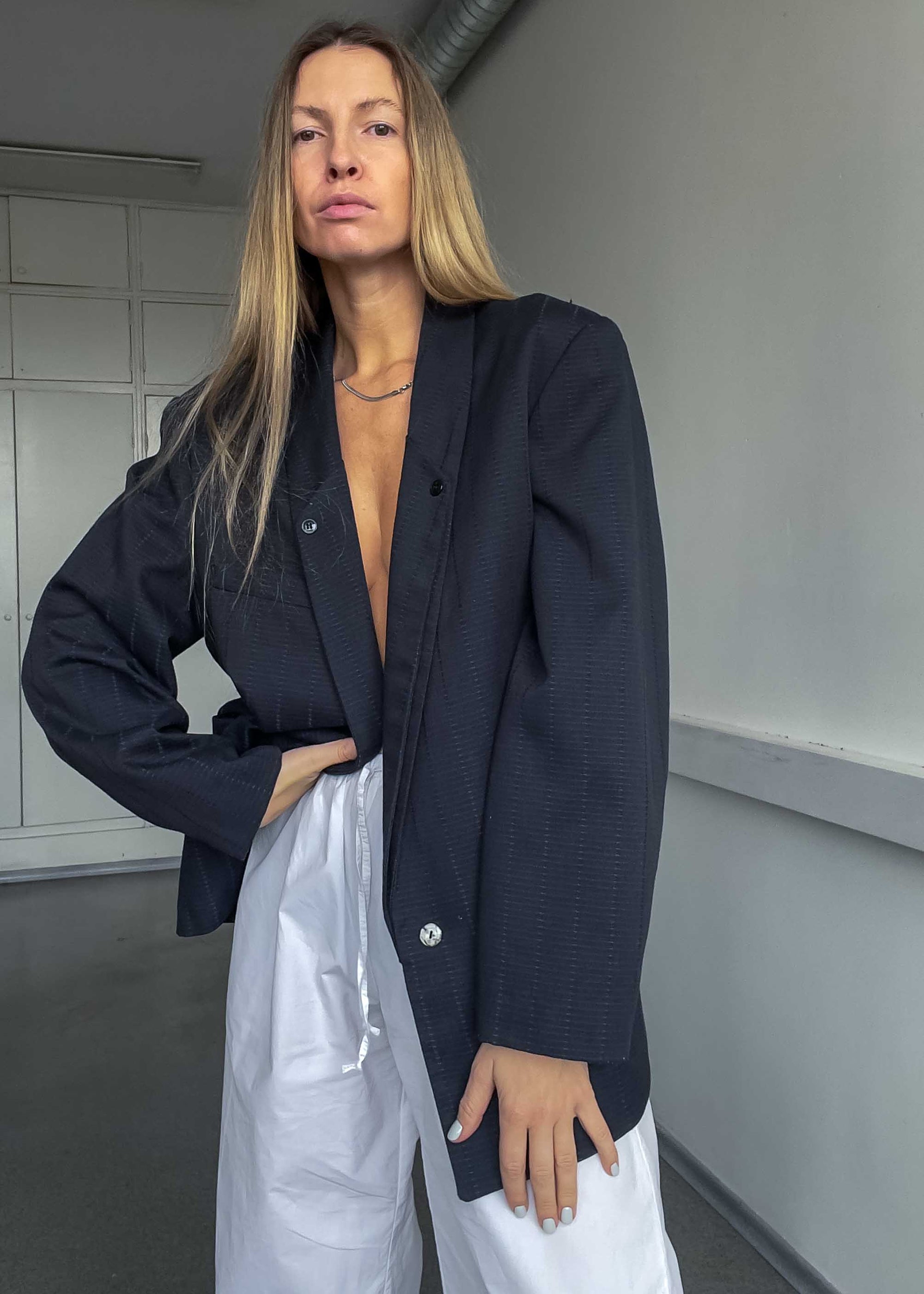 Vintage Navy Blue Oversized Blazer