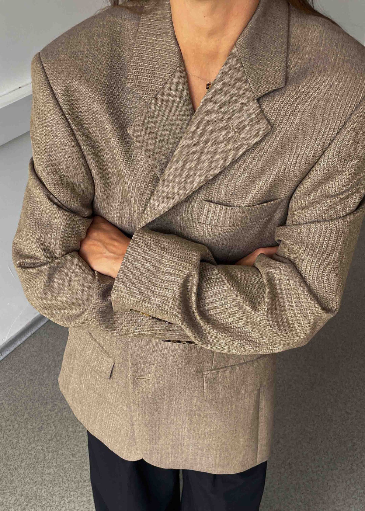 Vintage Beige Patterned Oversized 100% WOOL Blazer