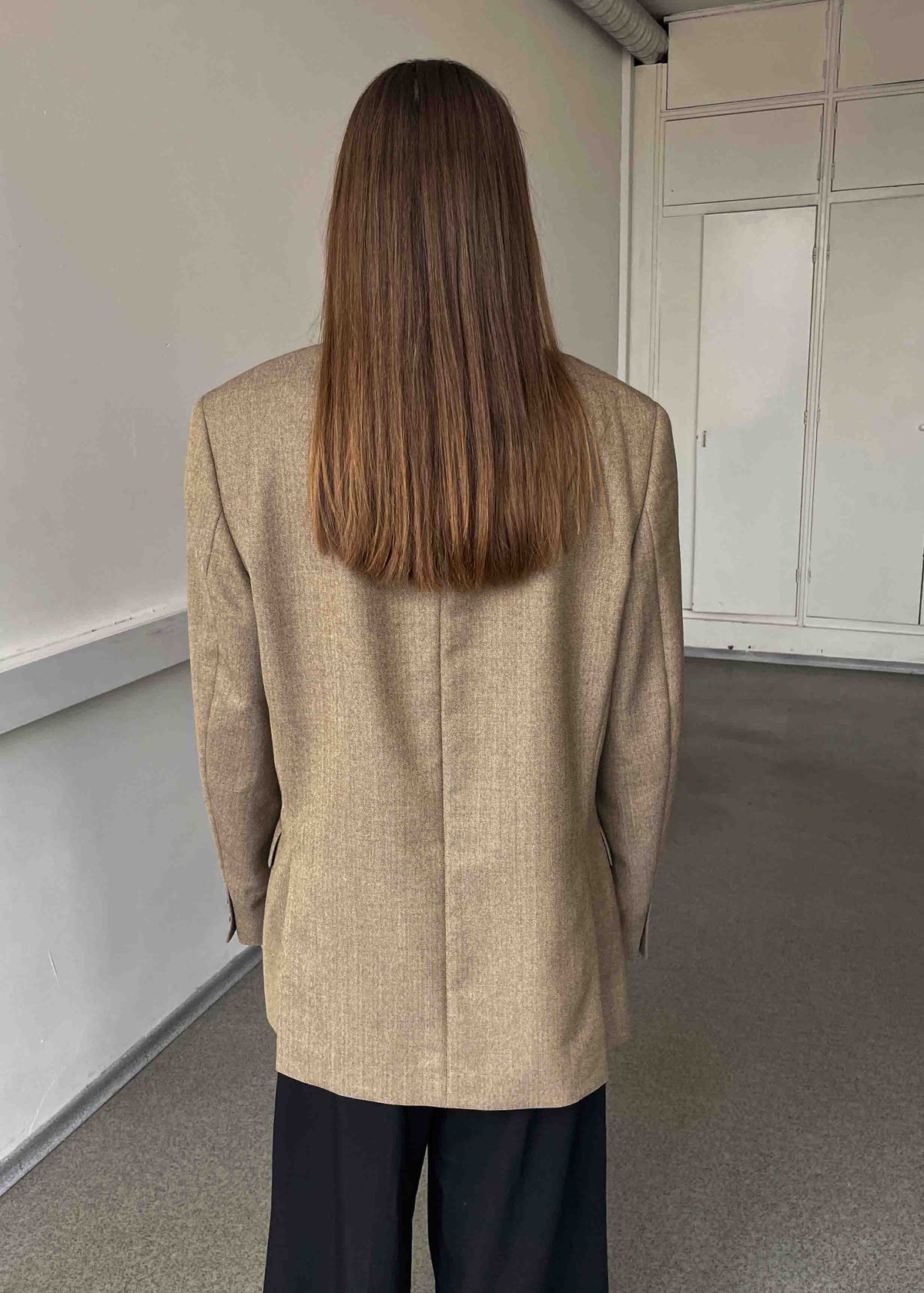 Vintage Beige Patterned Oversized 100% WOOL Blazer