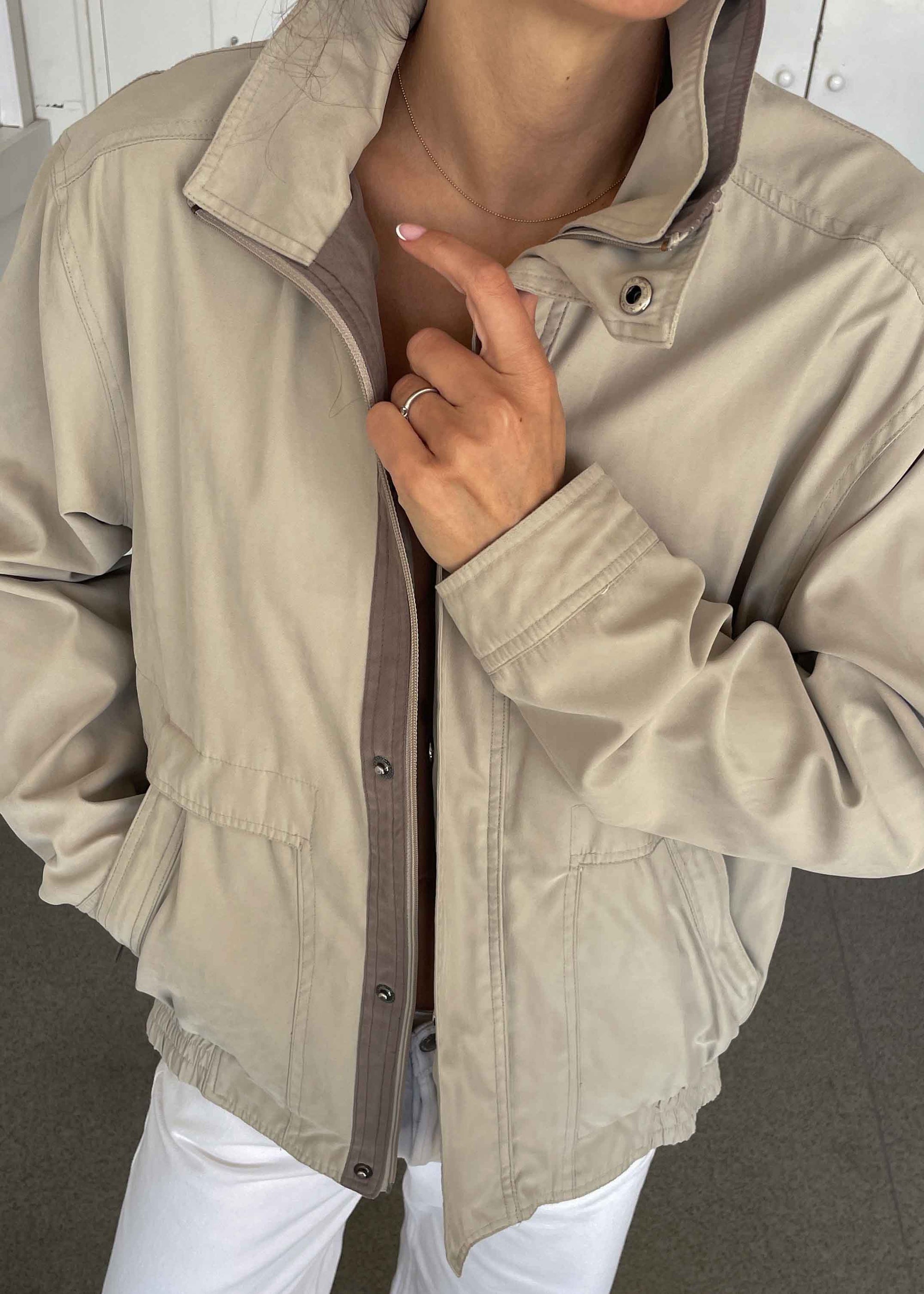 Vintage Grey Bomber Jacket – Zip & Buttons with Double Collar