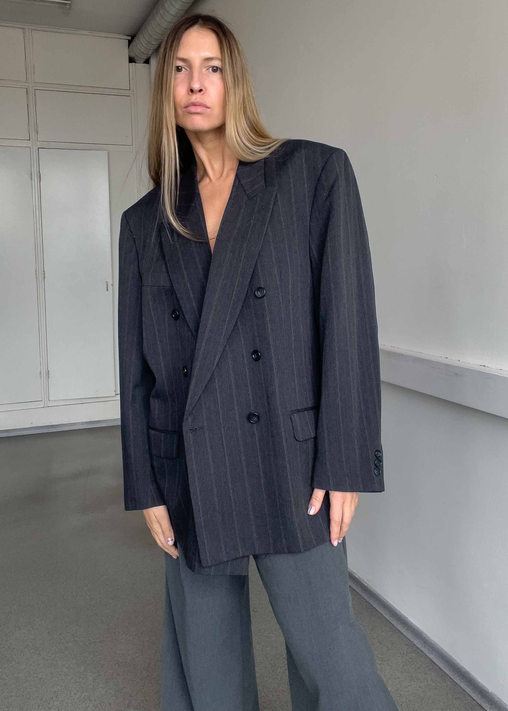 Vintage Grey Oversized Double Breasted Blazer
