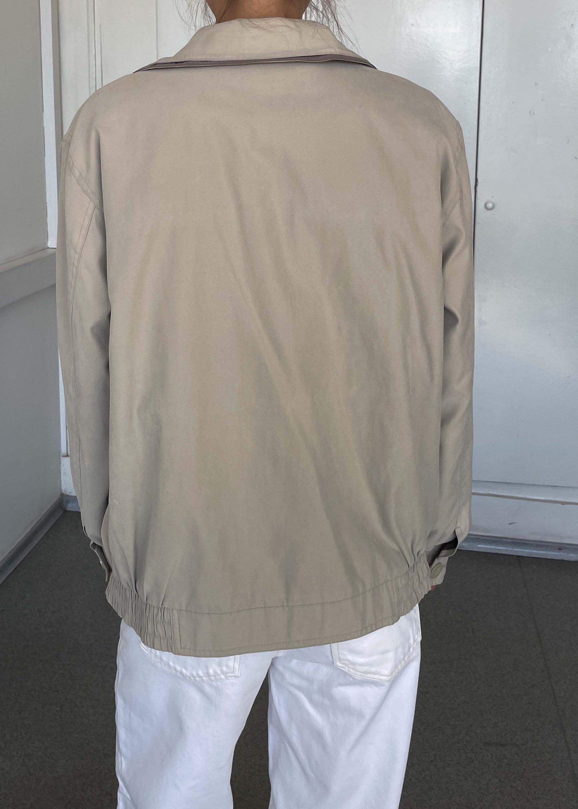 Vintage Grey Bomber Jacket – Zip & Buttons with Double Collar