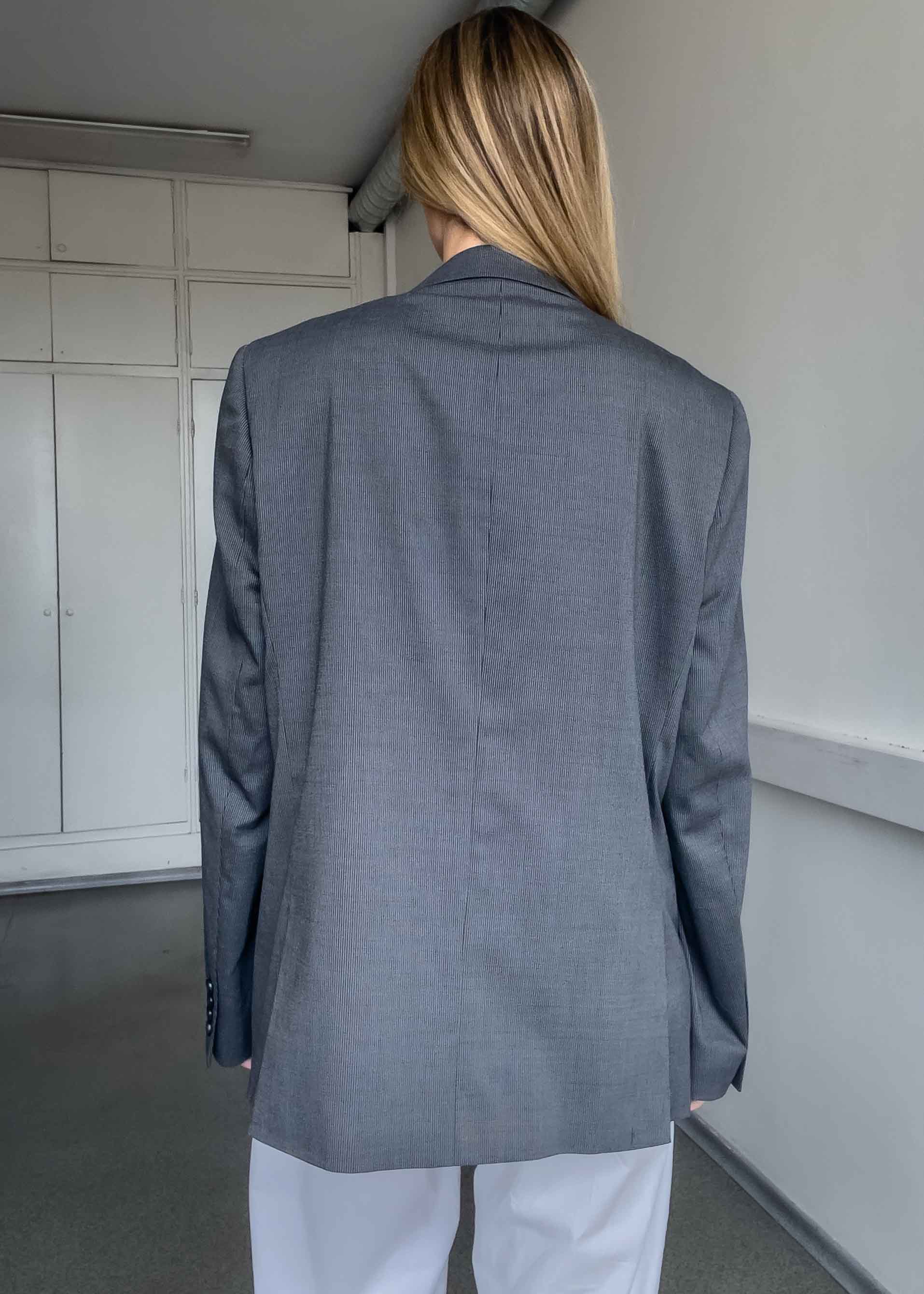 Vintage Grey Striped Oversized Blazer
