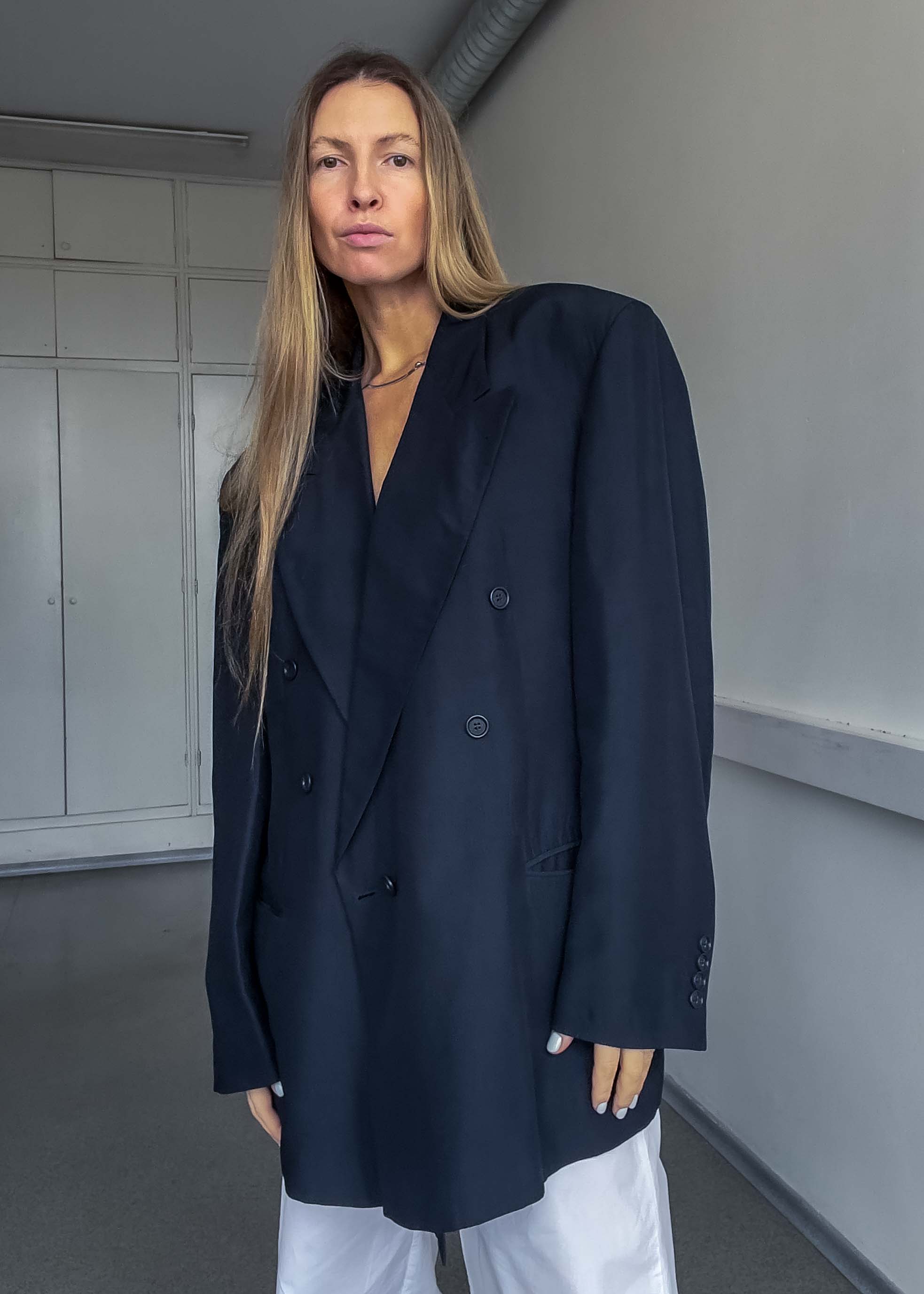 Vintage HUGO BOSS Blue Oversized Silk Double Breasted Blazer