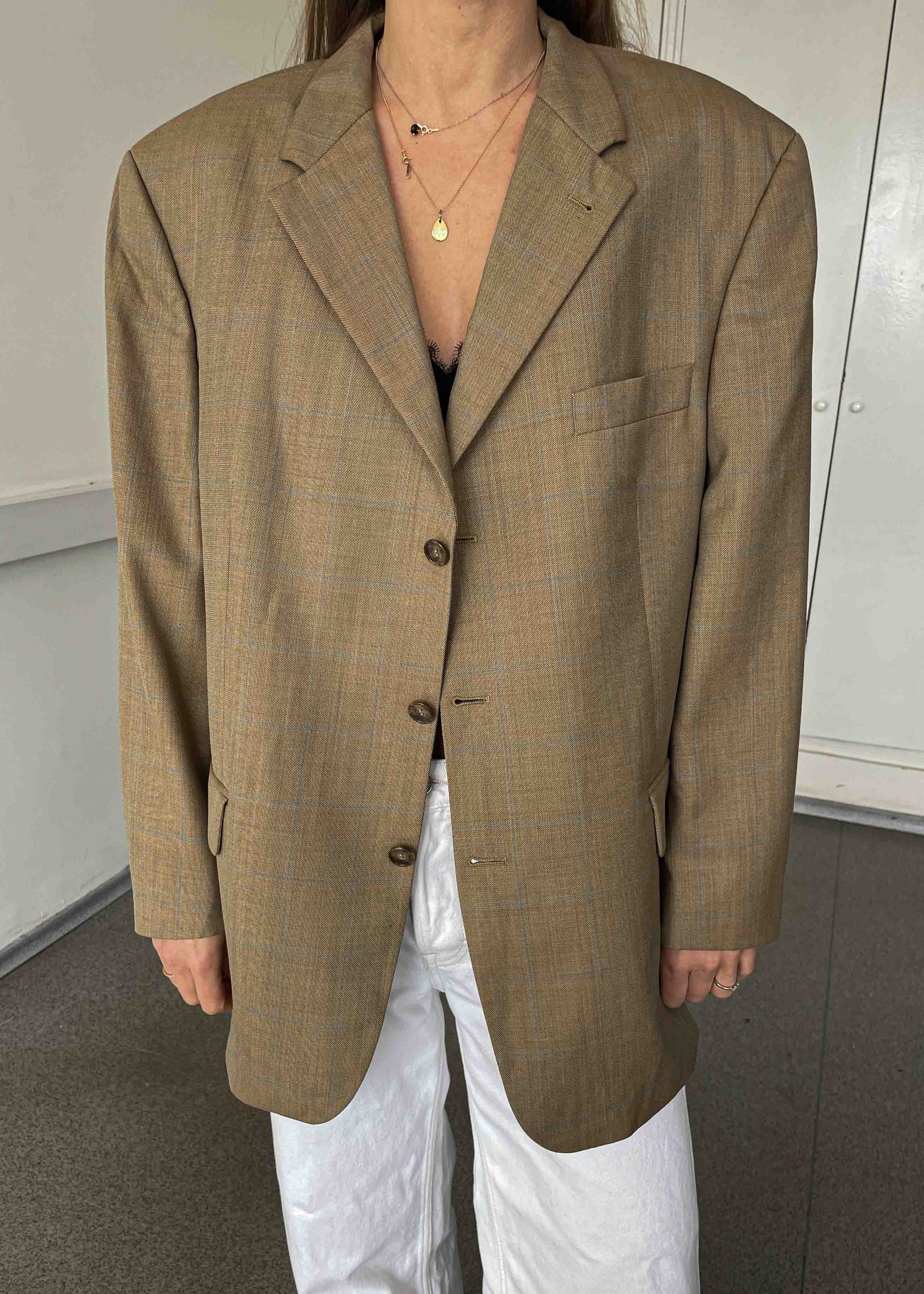 Vintage Brown Patterned Oversized Blazer