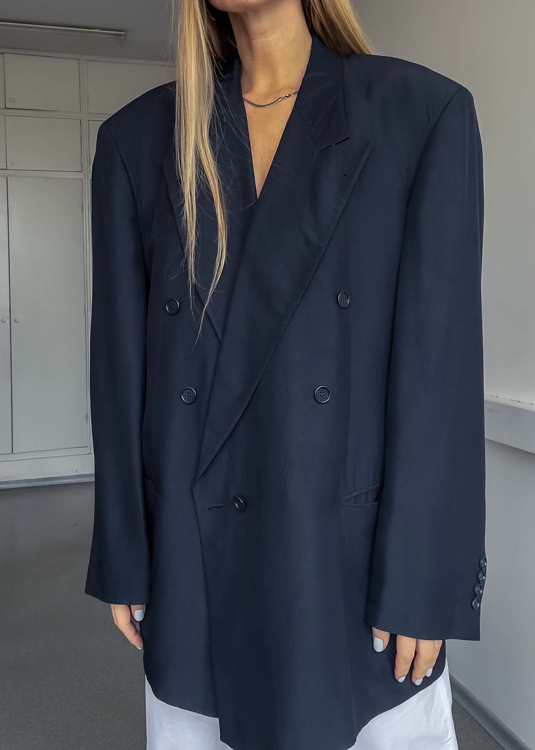 Vintage HUGO BOSS Blue Oversized Silk Double Breasted Blazer