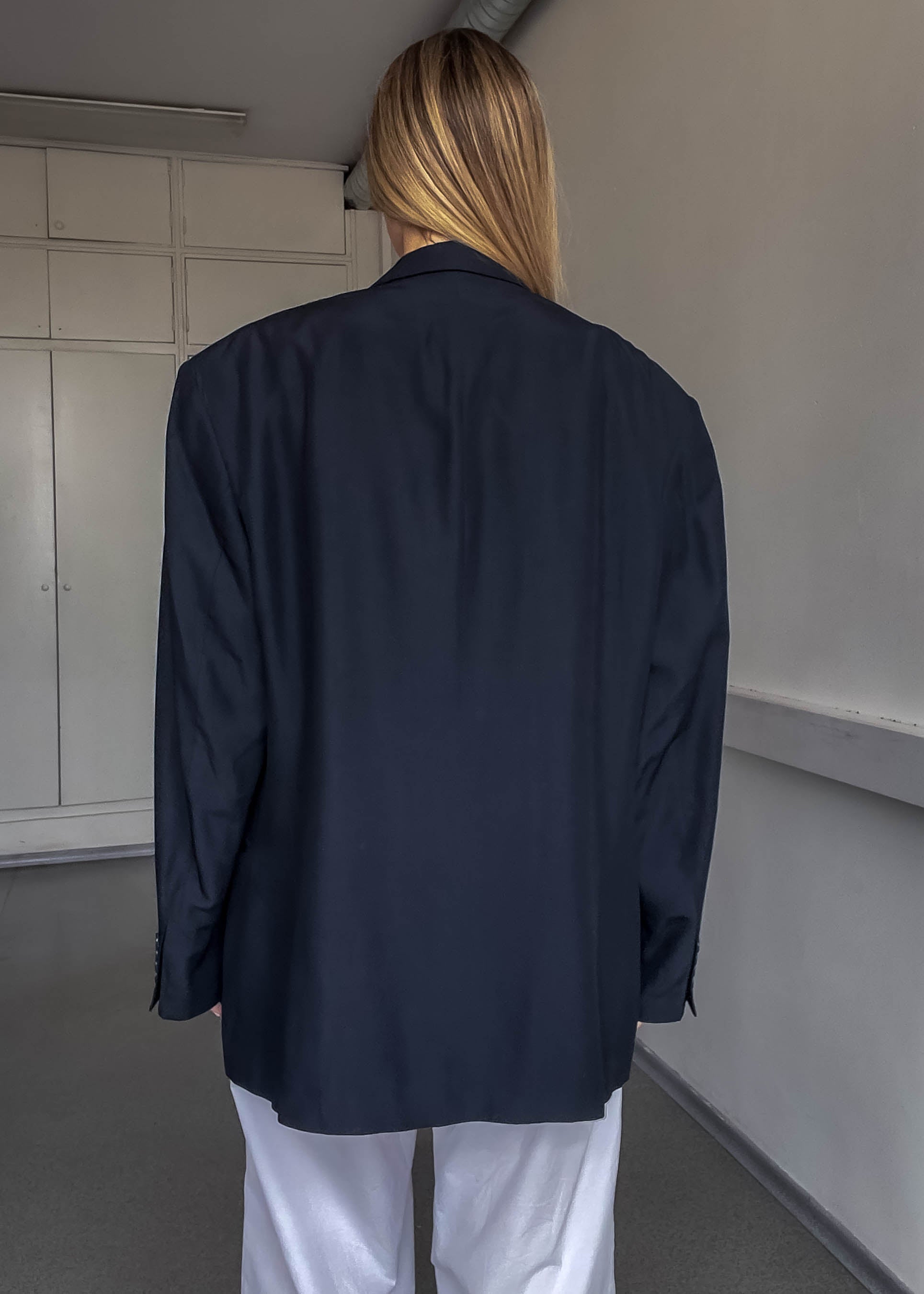 Vintage HUGO BOSS Blue Oversized Silk Double Breasted Blazer