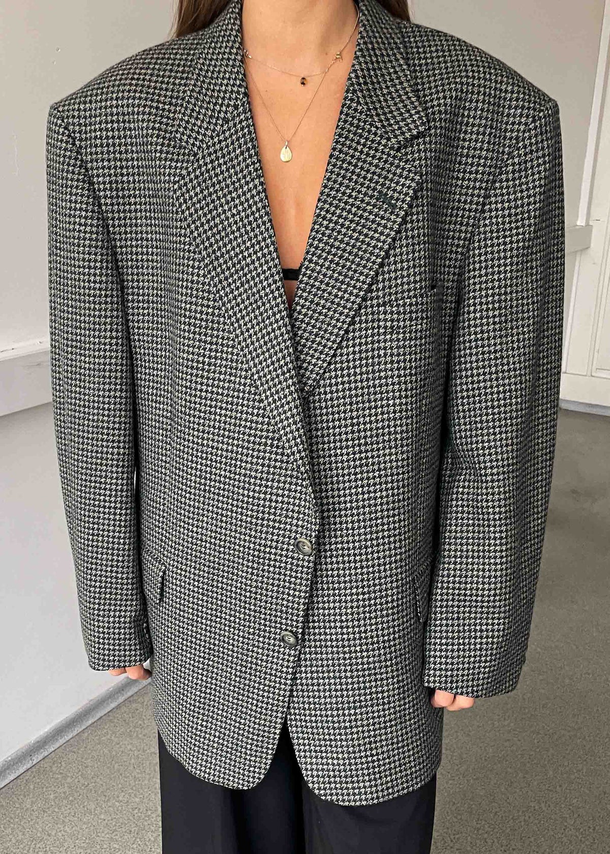 Vintage Dark Green Patterned Oversized 100% WOOL Blazer
