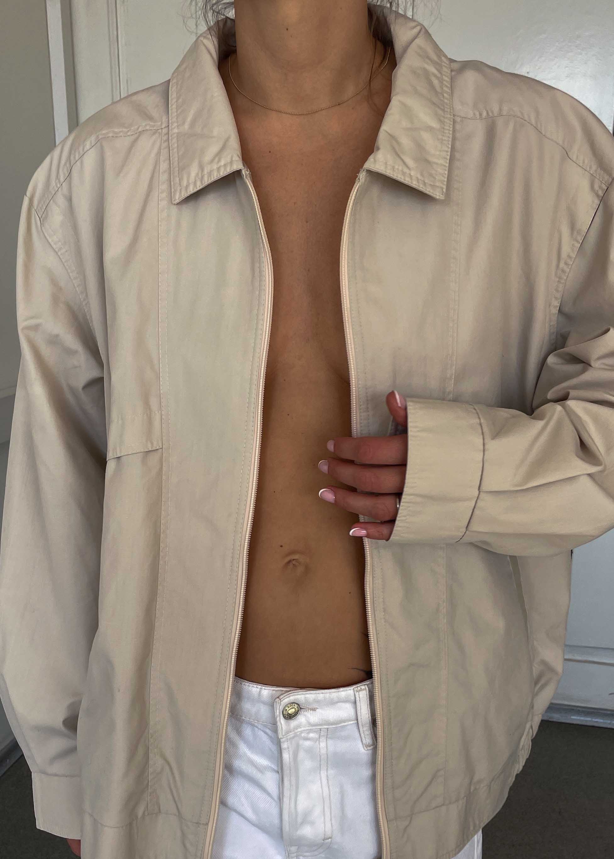 Vintage Lightweight Beige Bomber Jacket – Zip Closure