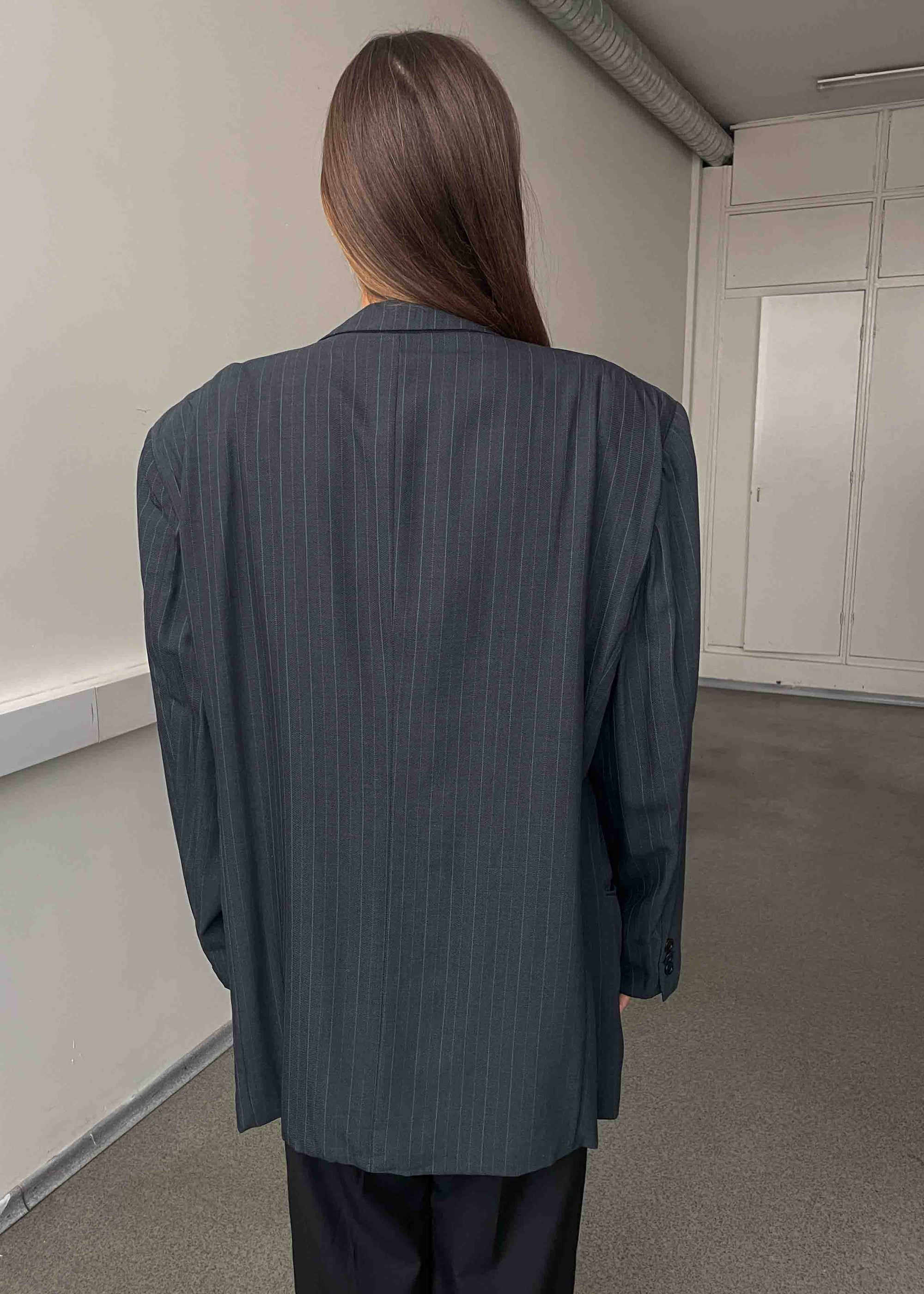 Vintage Grey Pinstripe Oversized Blazer by ARMANI COLLEZIONI