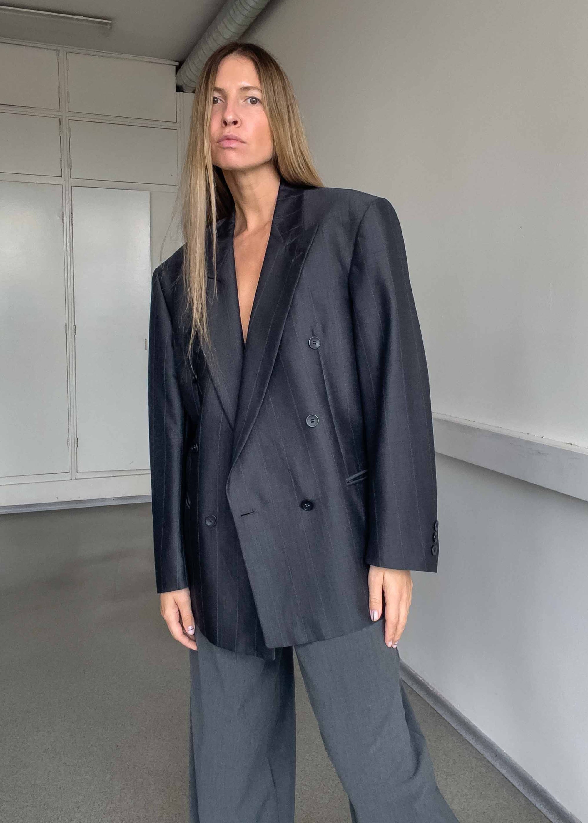 Vintage Grey Oversized Double Breasted Blazer