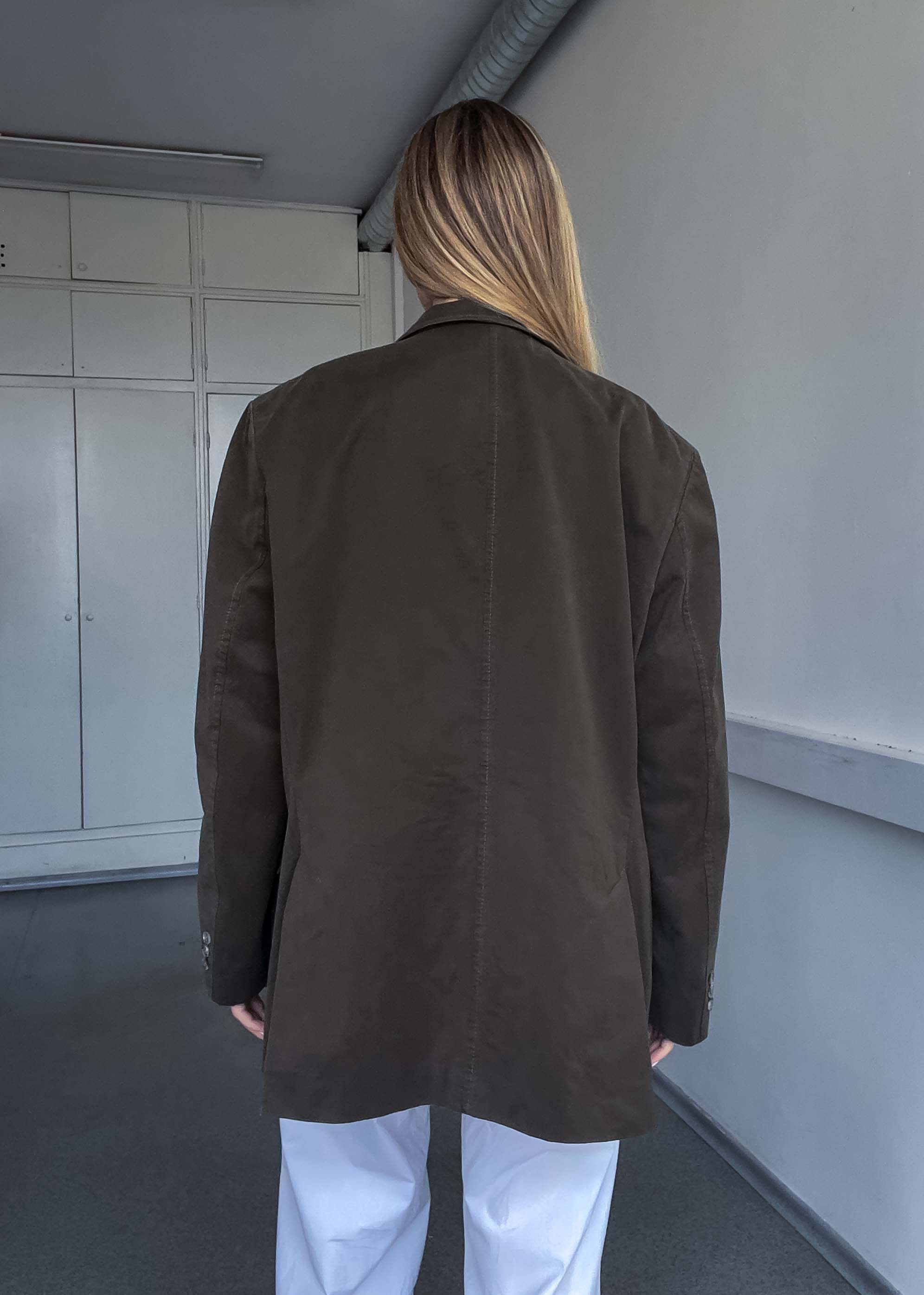 Vintage Khaki Green Oversized Cotton Blazer
