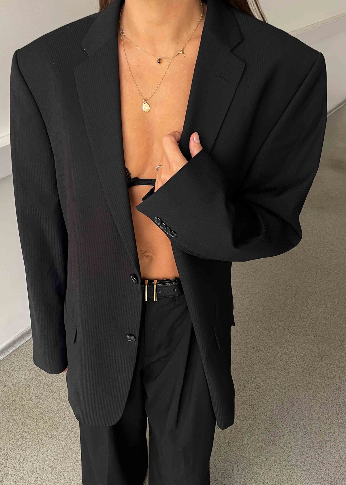 Vintage Black Stripped Oversized Blazer