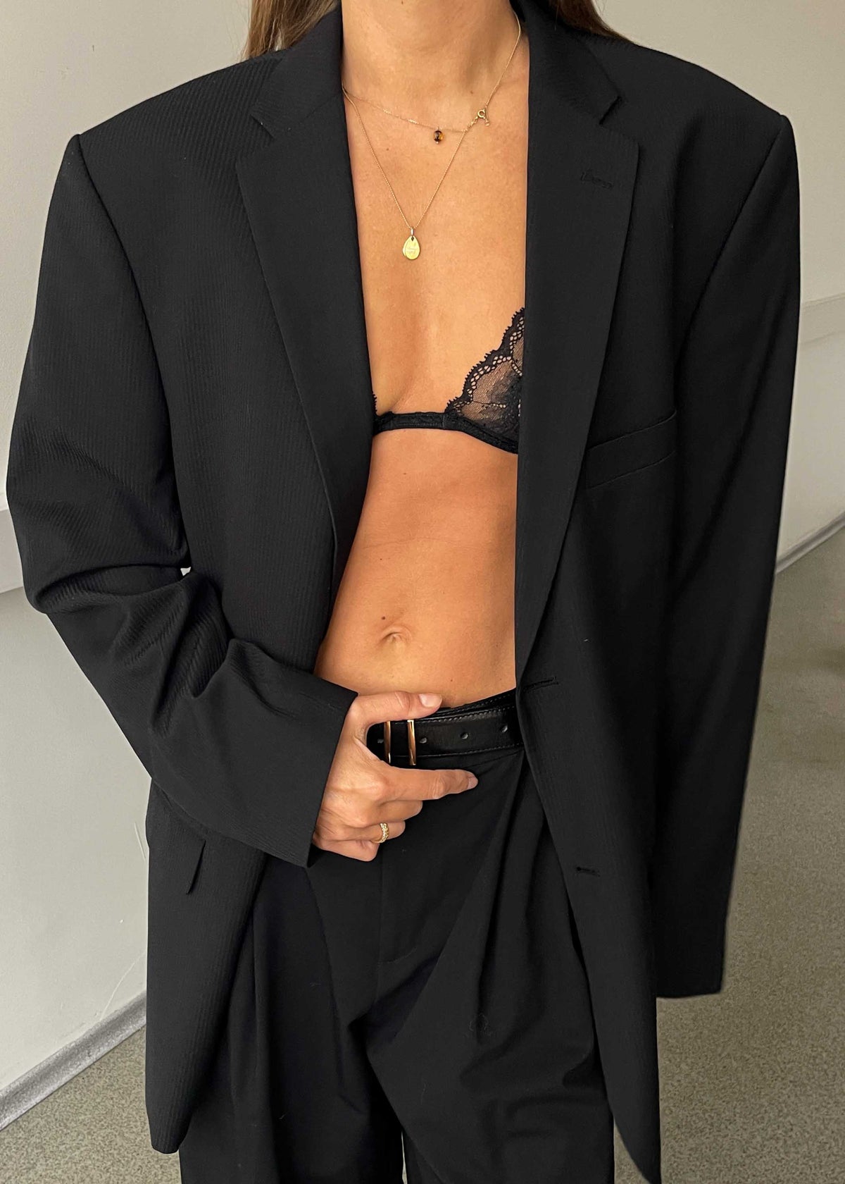 Vintage Black Stripped Oversized Blazer