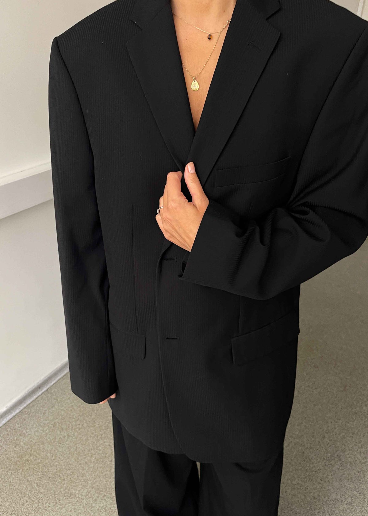 Vintage Black Stripped Oversized Blazer