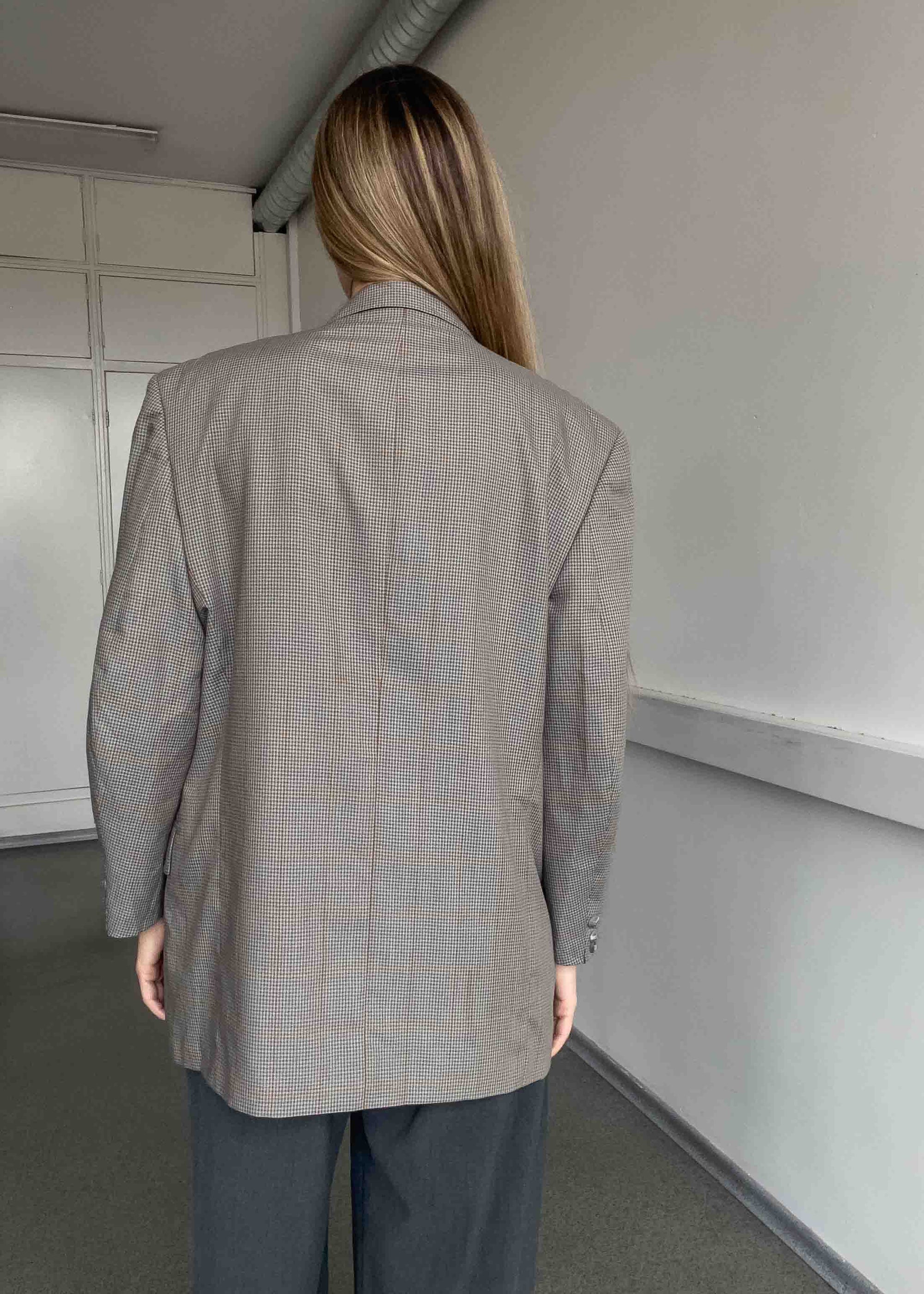 Vintage Grey Checked Oversized Blazer