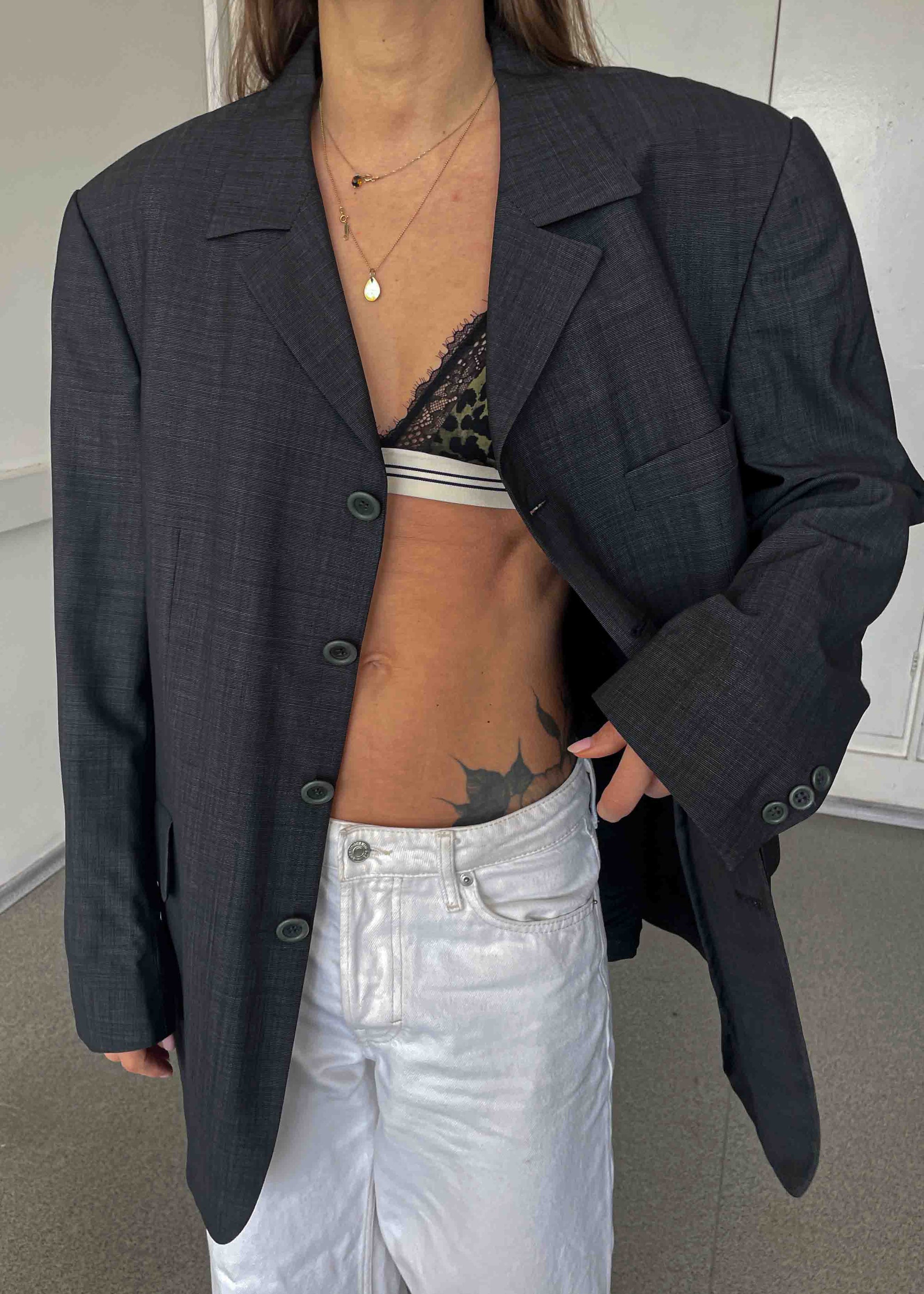 Vintage Grey Patterned Oversized Blazer