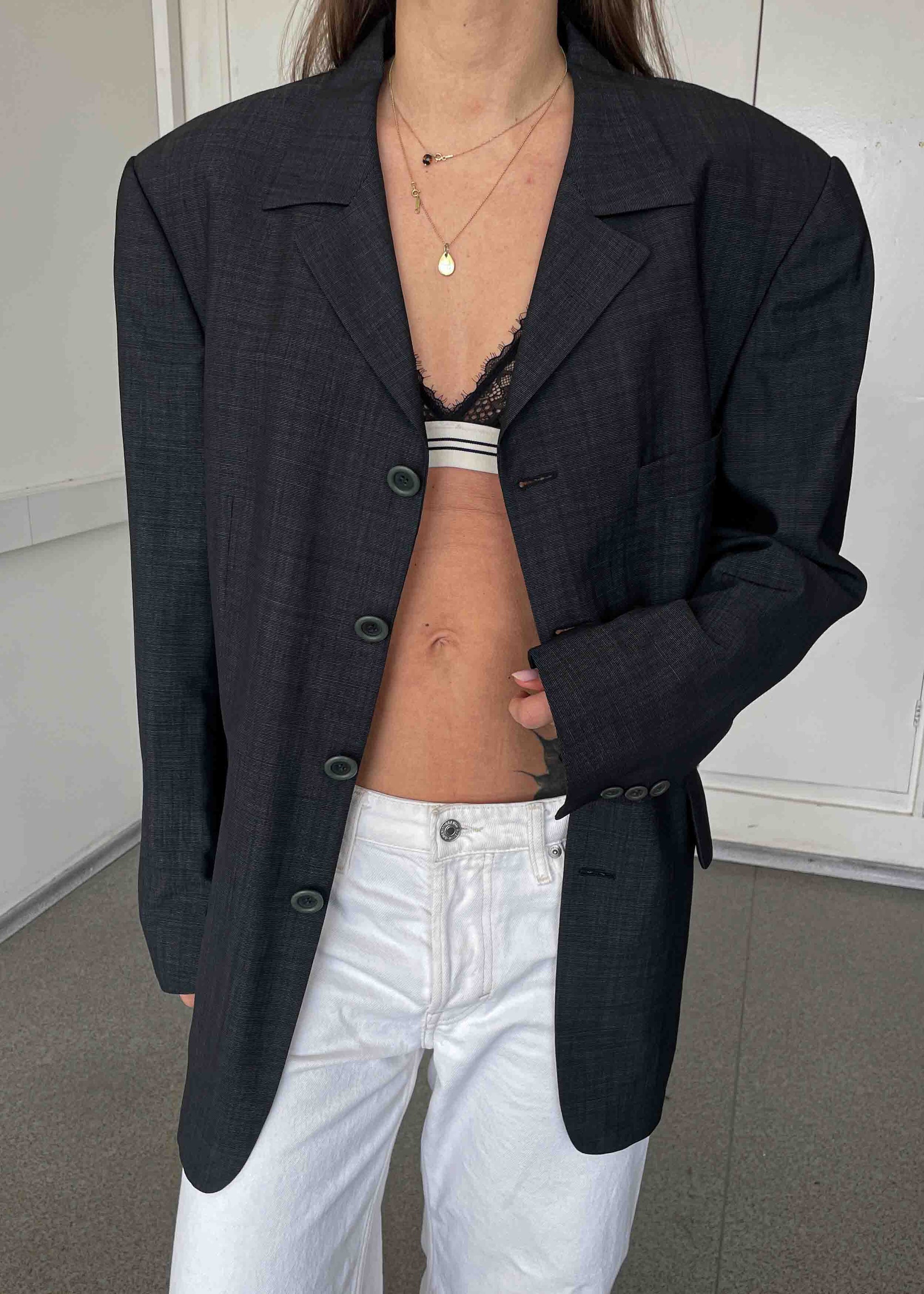 Vintage Grey Patterned Oversized Blazer