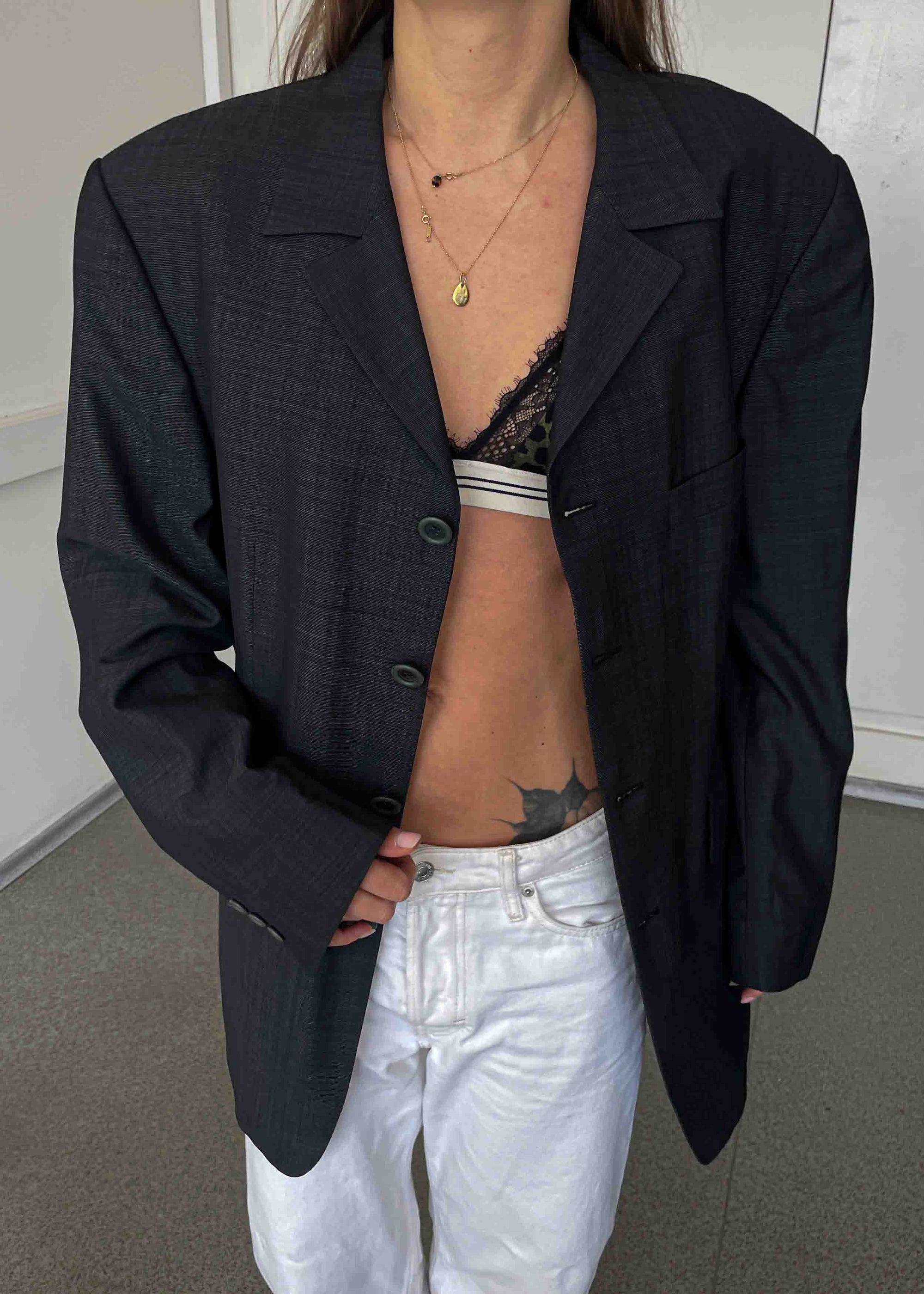 Vintage Grey Patterned Oversized Blazer