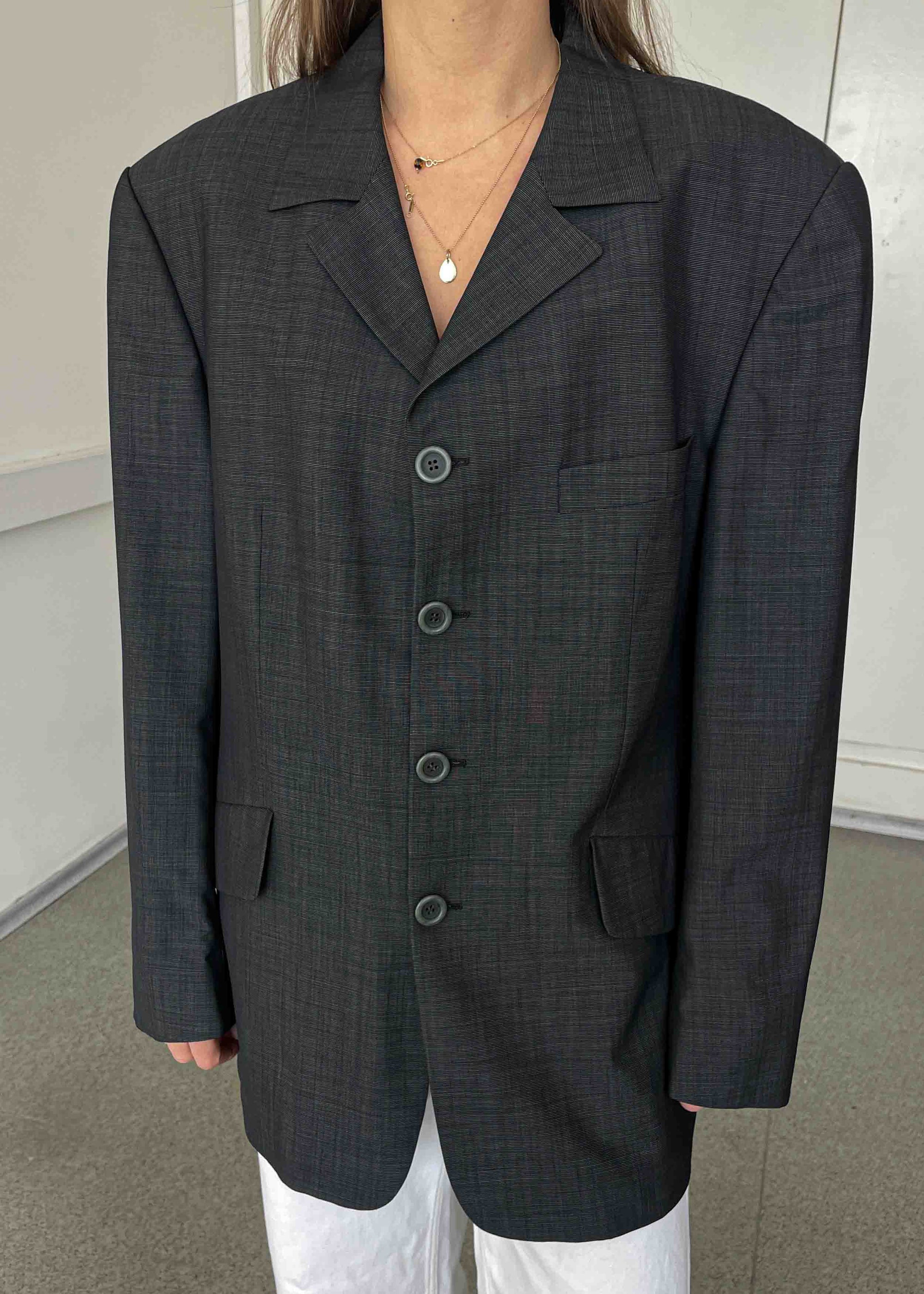 Vintage Grey Patterned Oversized Blazer