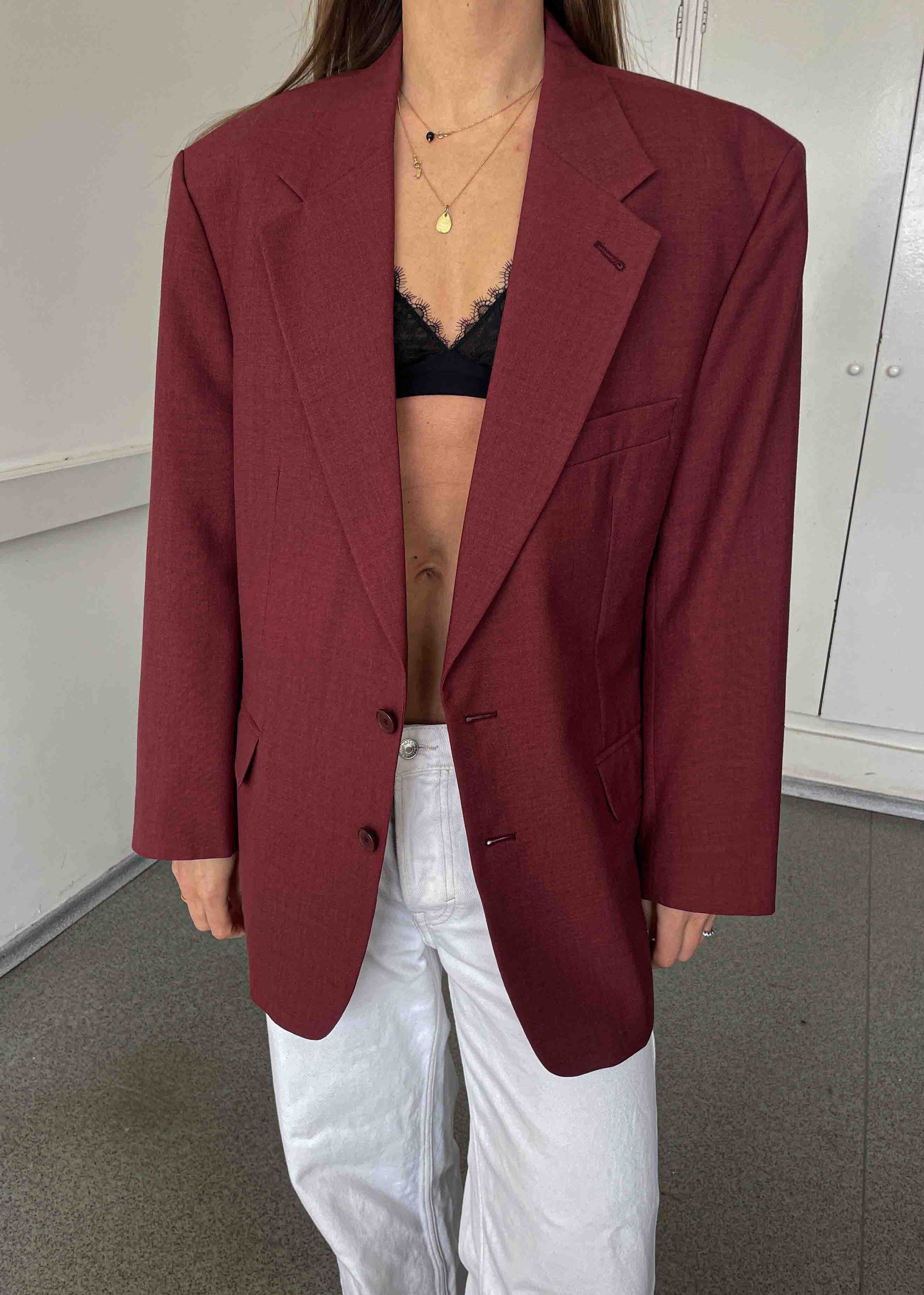 Vintage Wine Red Oversized Blazer