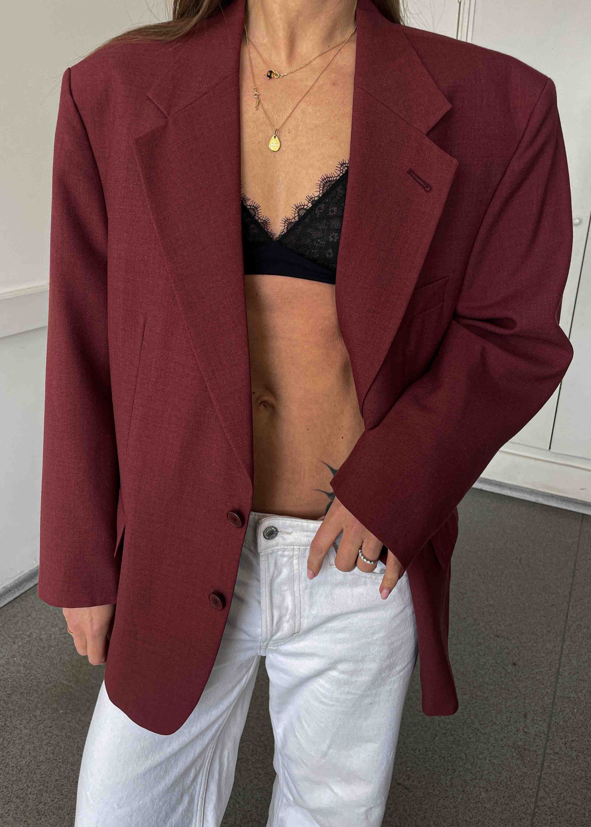 Vintage Wine Red Oversized Blazer