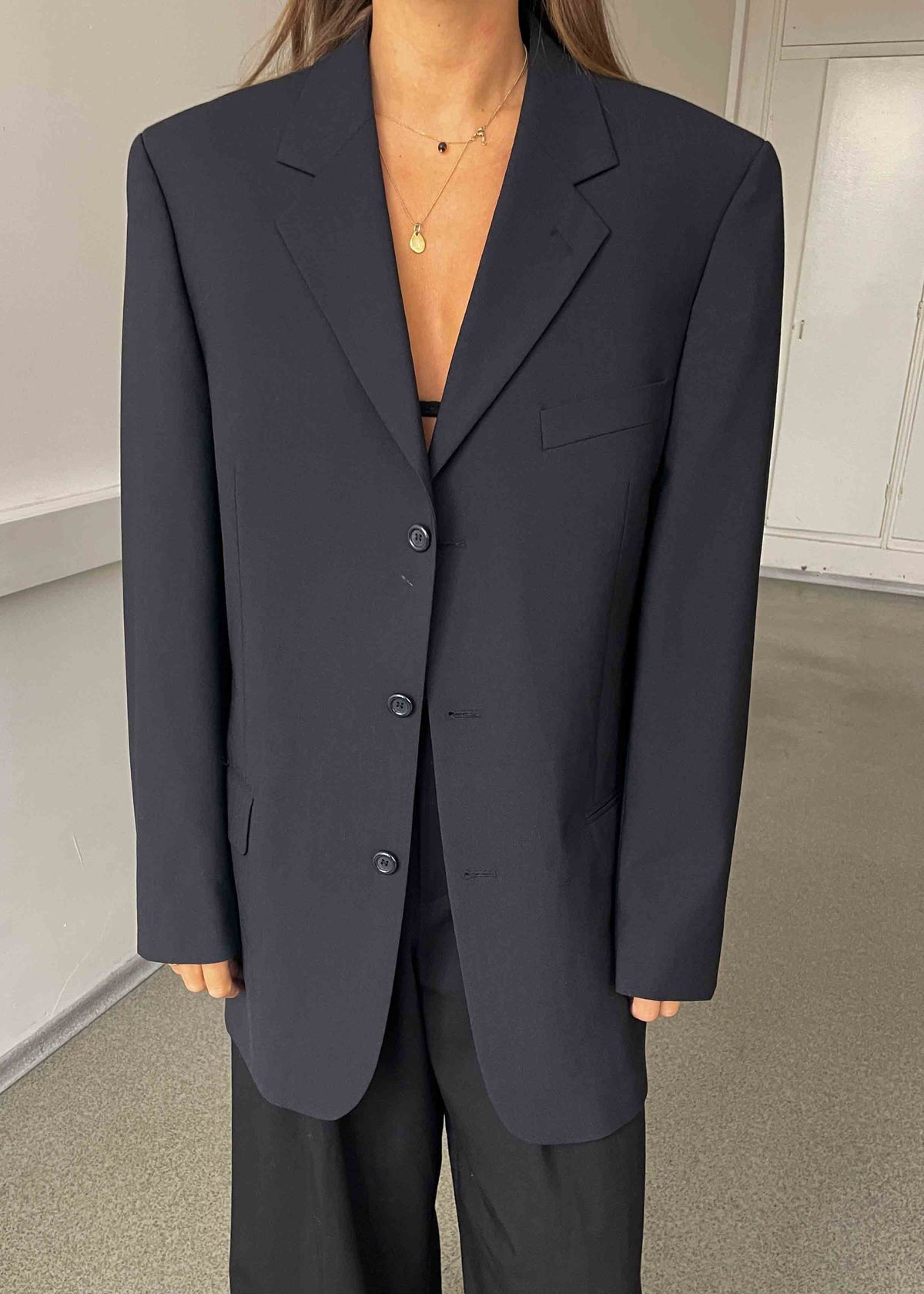 Vintage Navy Blue Suede Oversized Blazer