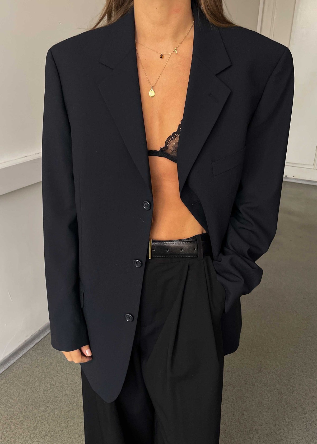 Vintage Navy Blue Suede Oversized Blazer