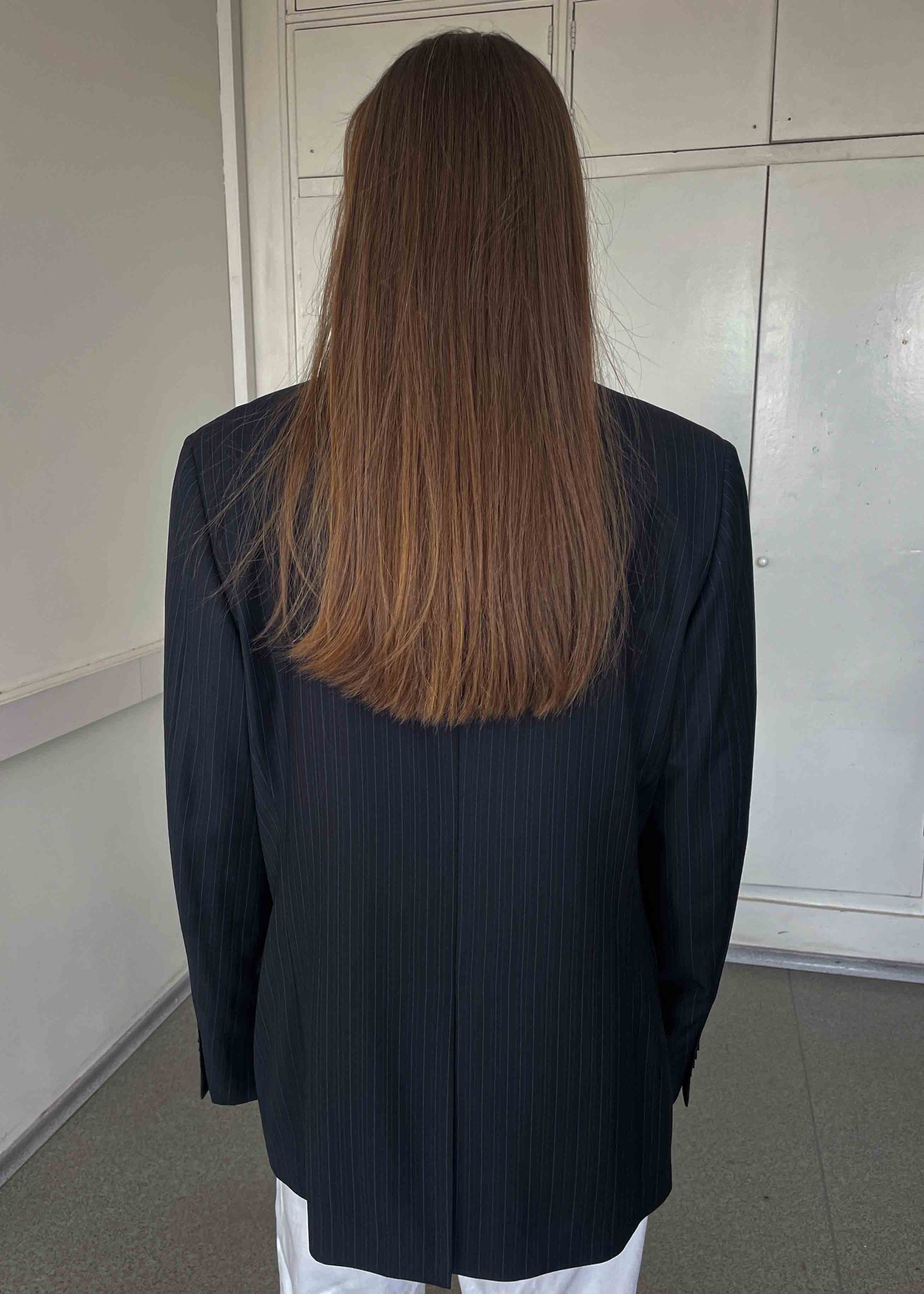Vintage Black Oversized Blazer with Blue Striped