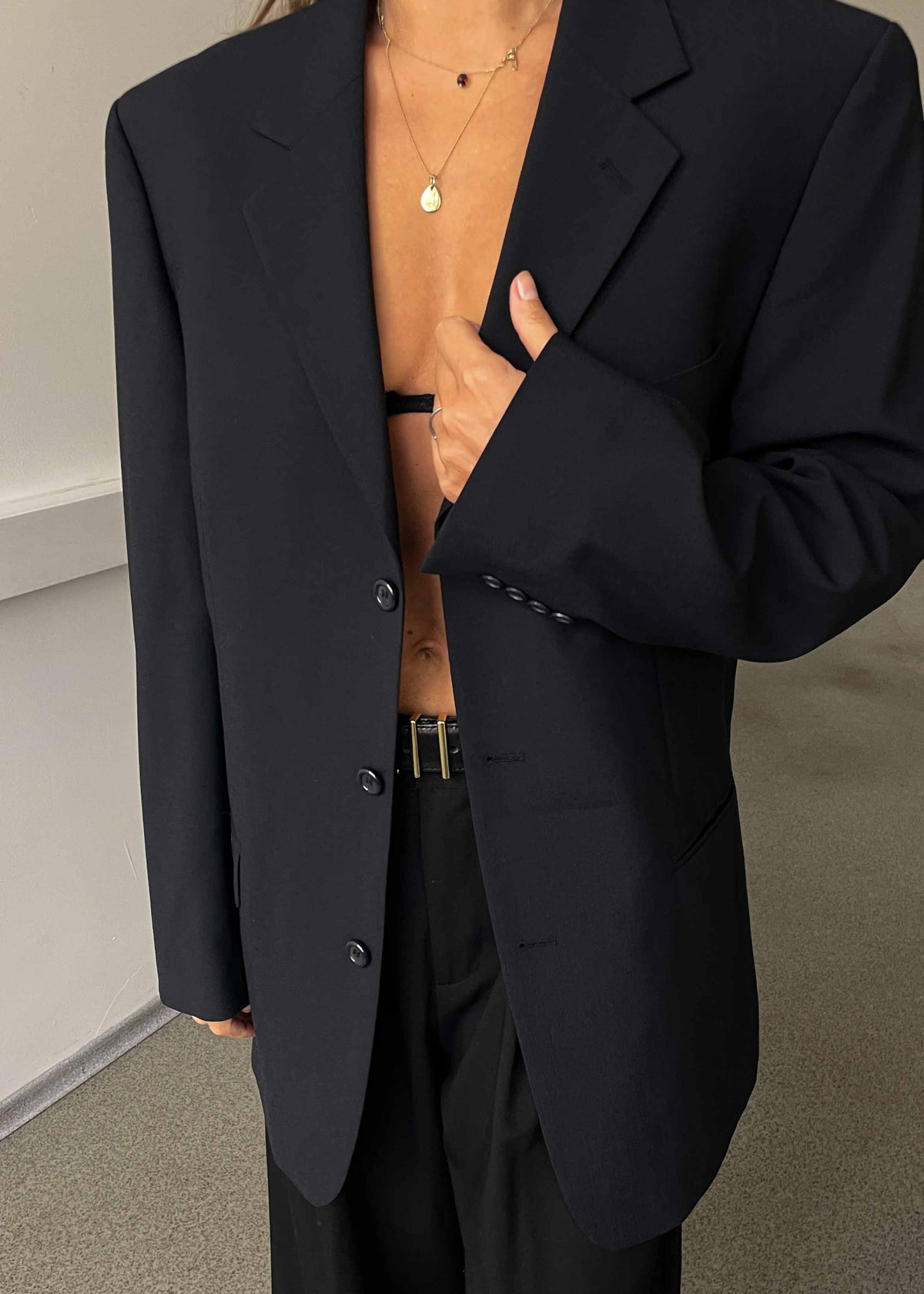 Vintage Navy Blue Suede Oversized Blazer