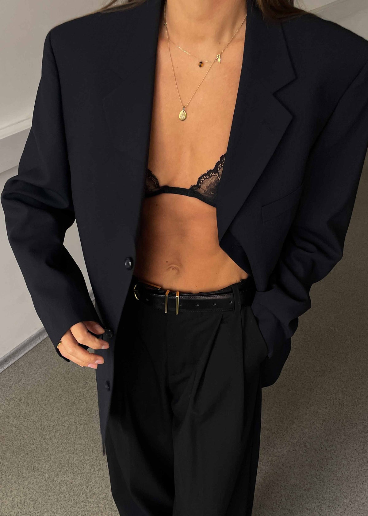 Vintage Navy Blue Suede Oversized Blazer