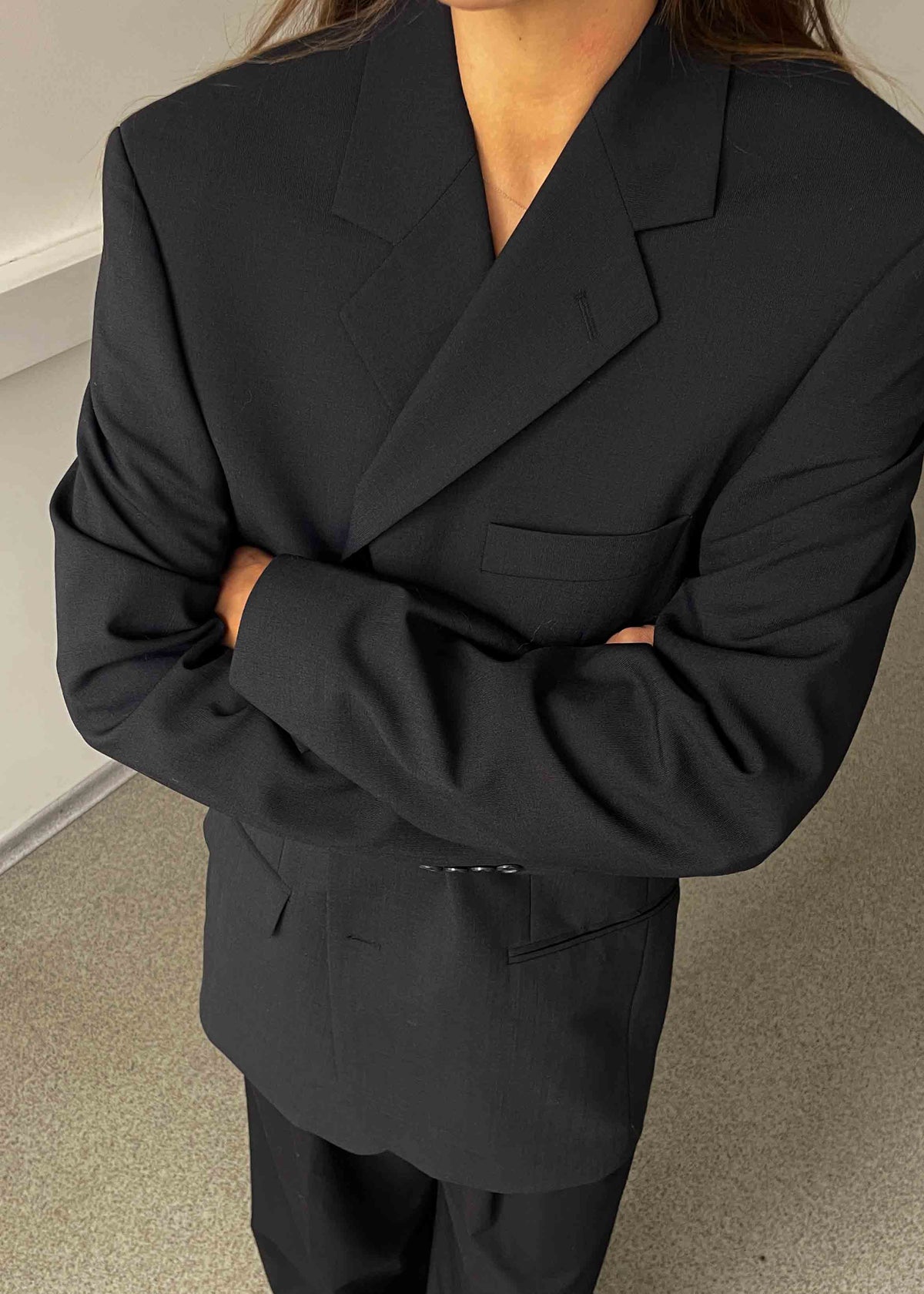 Vintage Navy Blue Suede Oversized Blazer