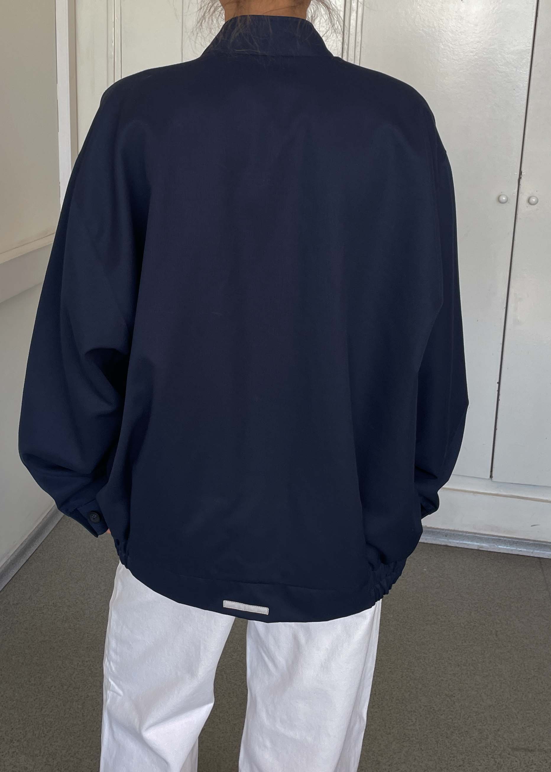 Vintage Navy Blue Wool Bomber Jacket – Zip & Buttons